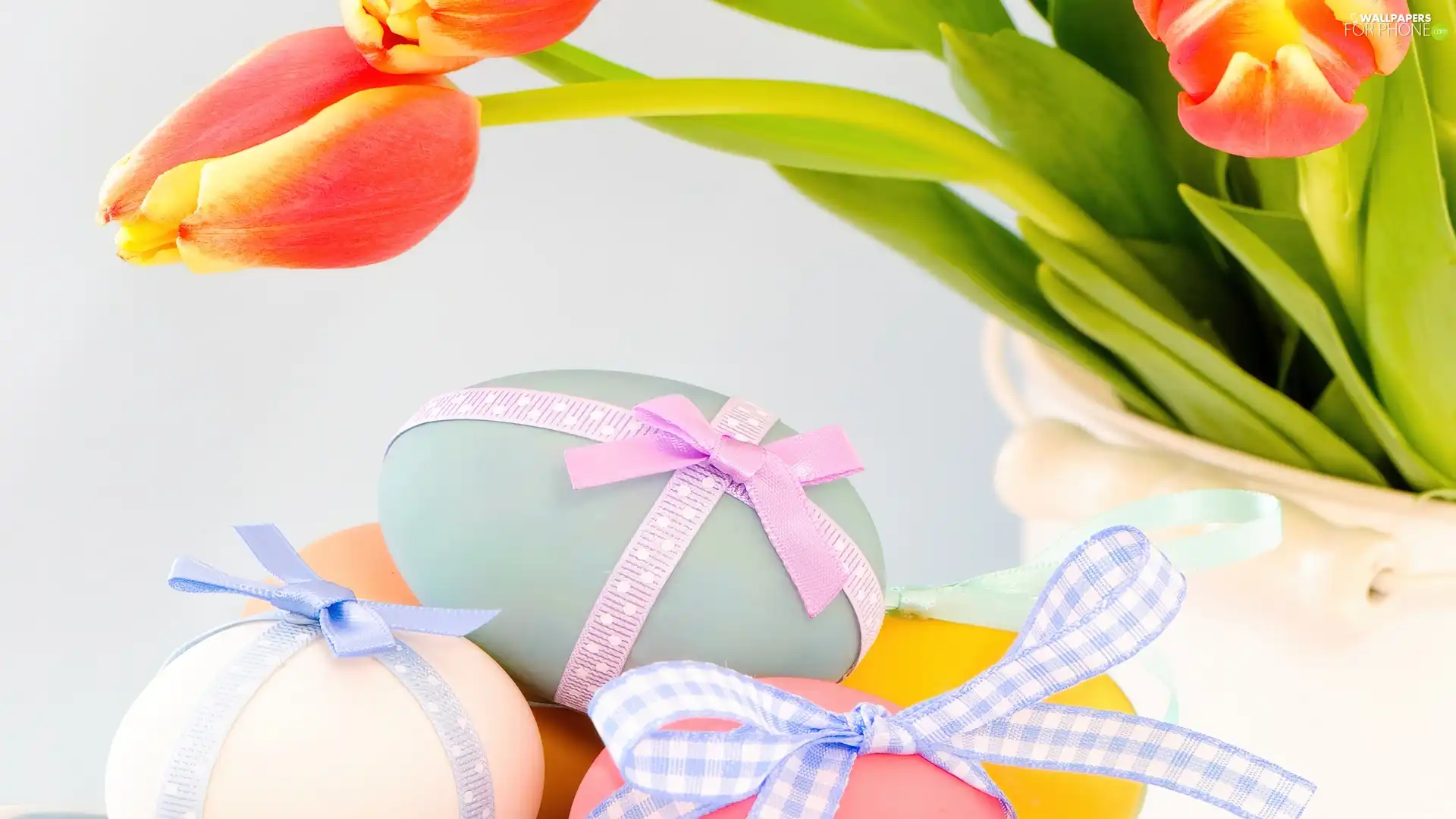 easter, Vase, Tulips, eggs