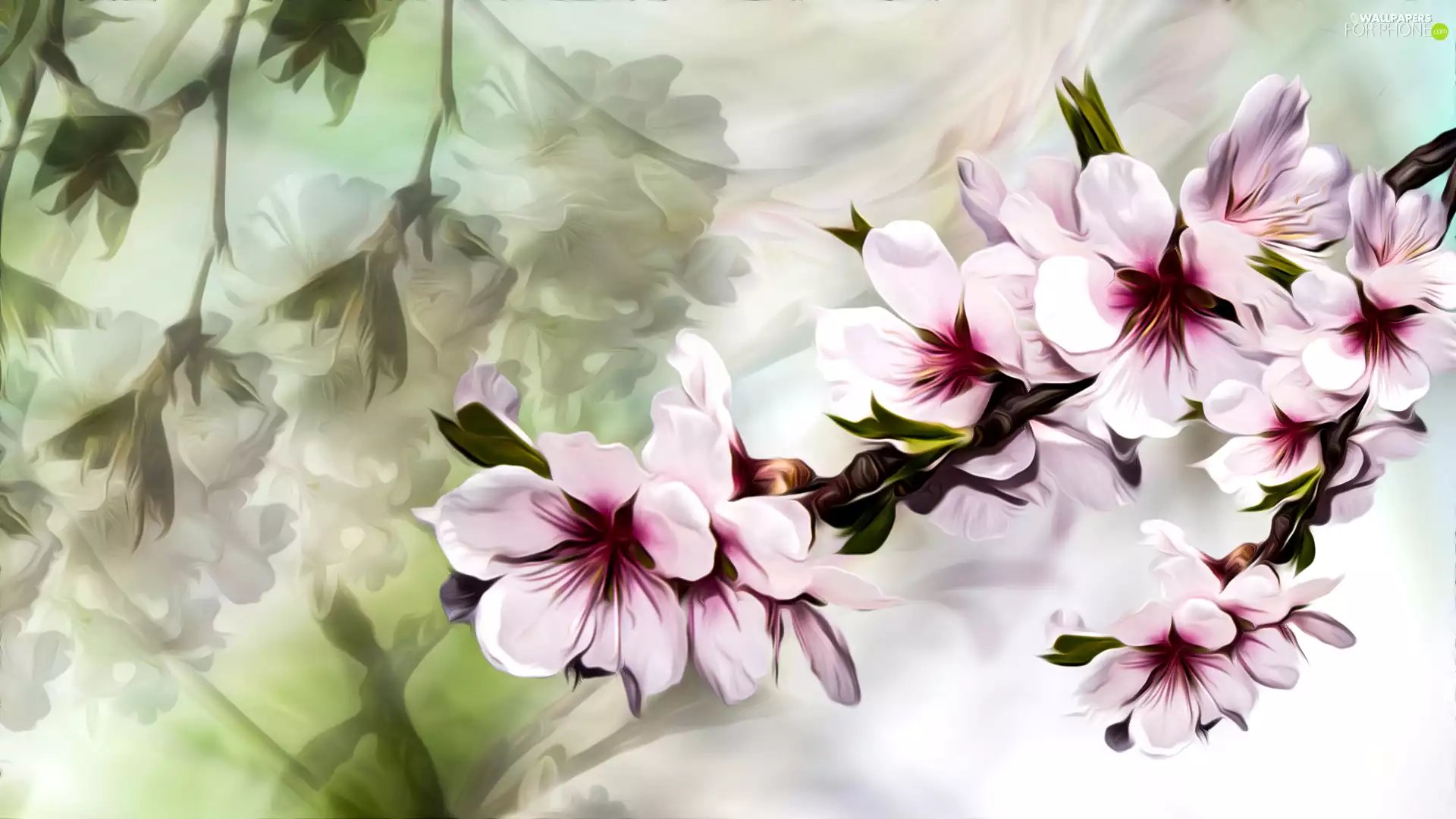 graphics, Pink, Flowers, twig