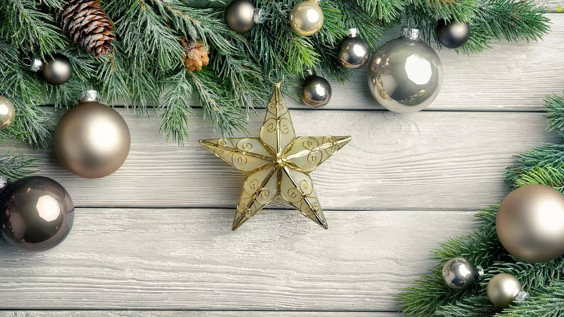 baubles, composition, starfish, Twigs, Christmas, cones, boarding