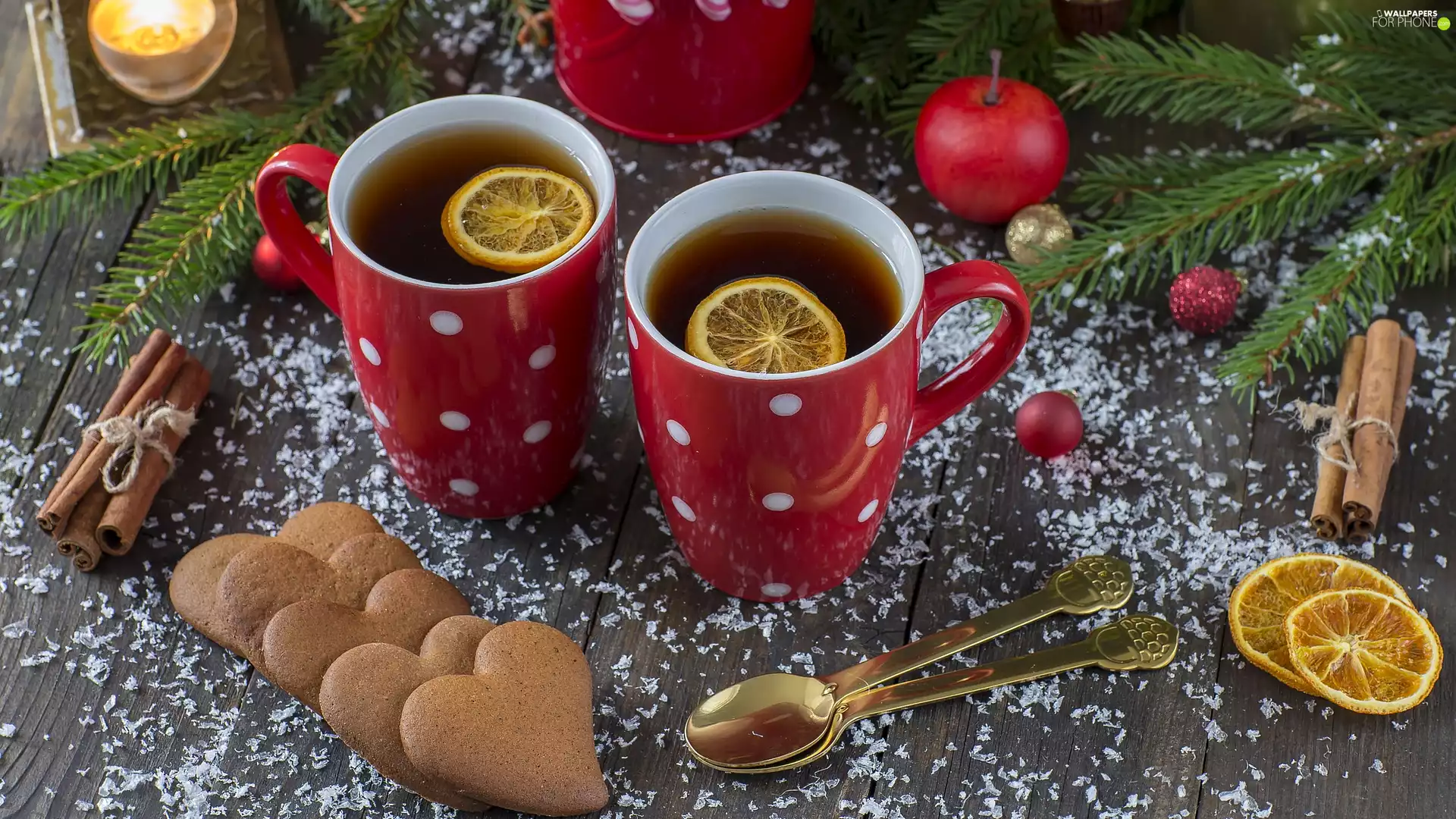 Two cars, tea, cups, Lemon, boarding, Christmas, cinnamon, Twigs, Cookies