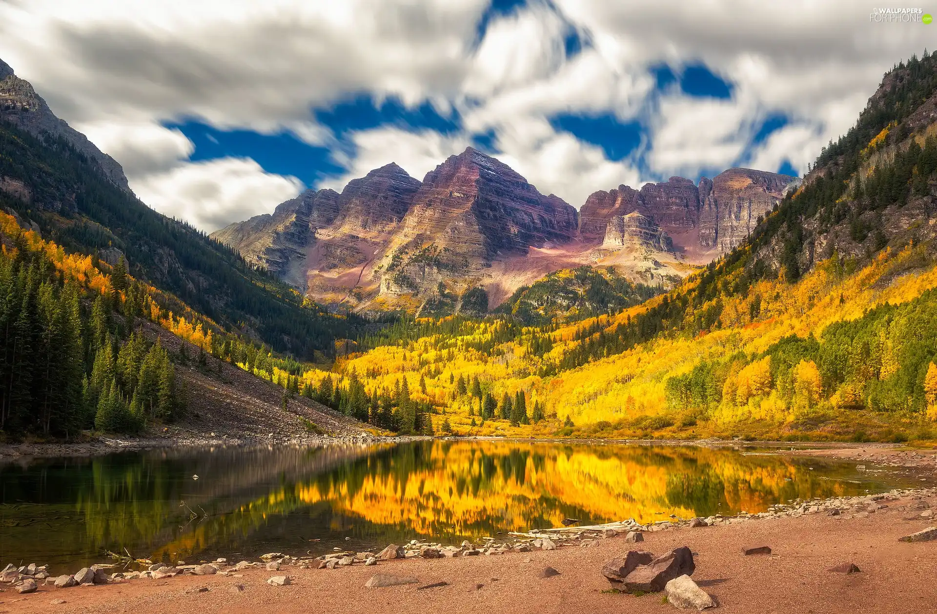 Maroon Bells Peaks Maroon Lake The United States Trees State Of