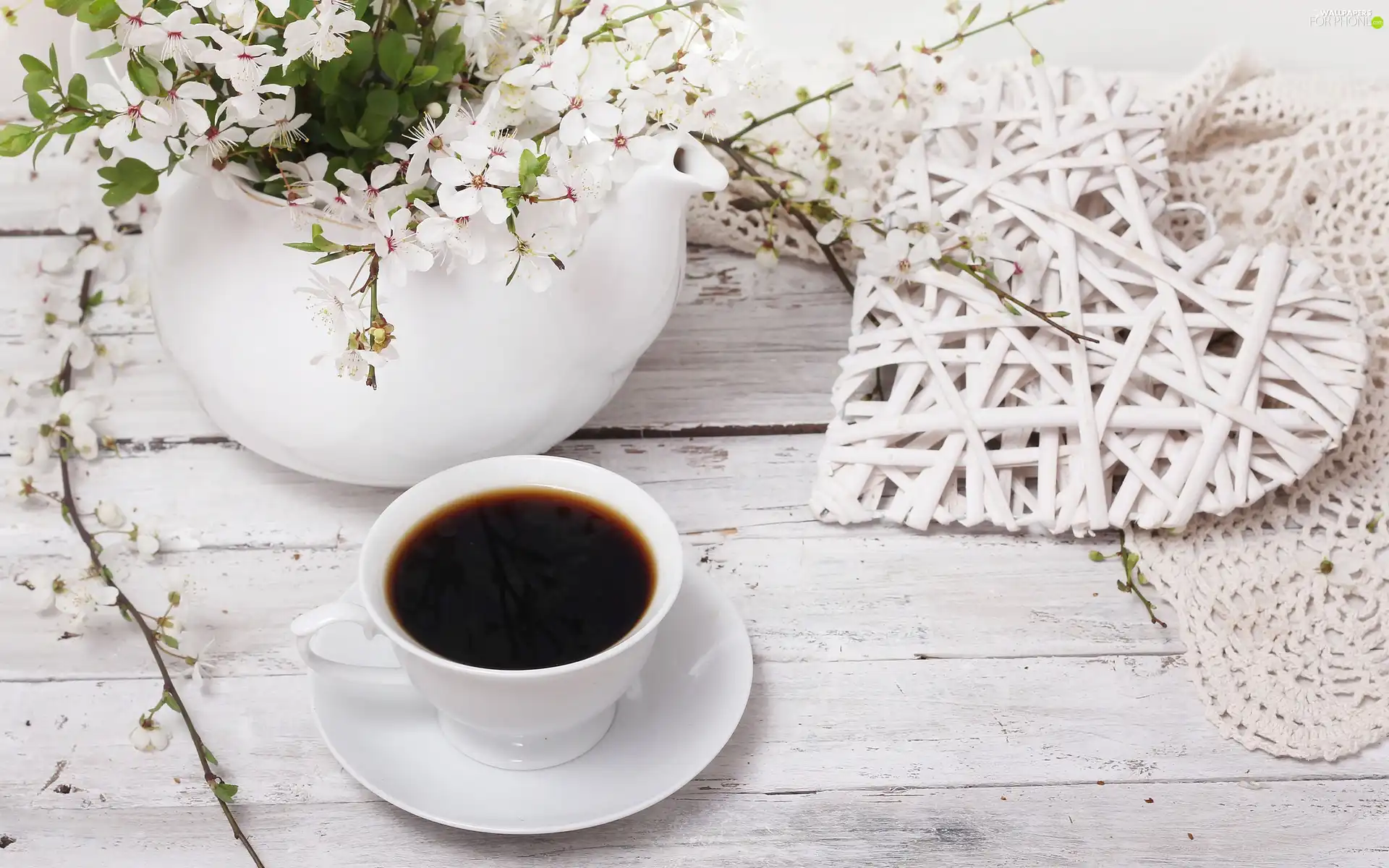 Vase, Flowers, black, coffee, cup