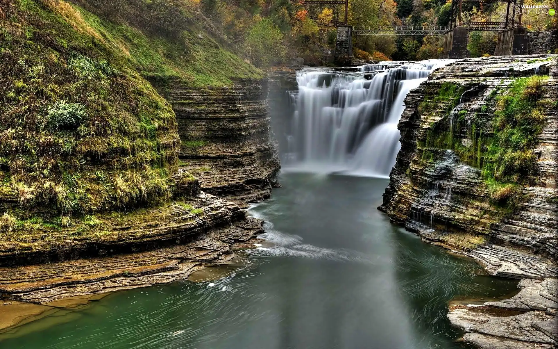 rocks, waterfall, VEGETATION, River