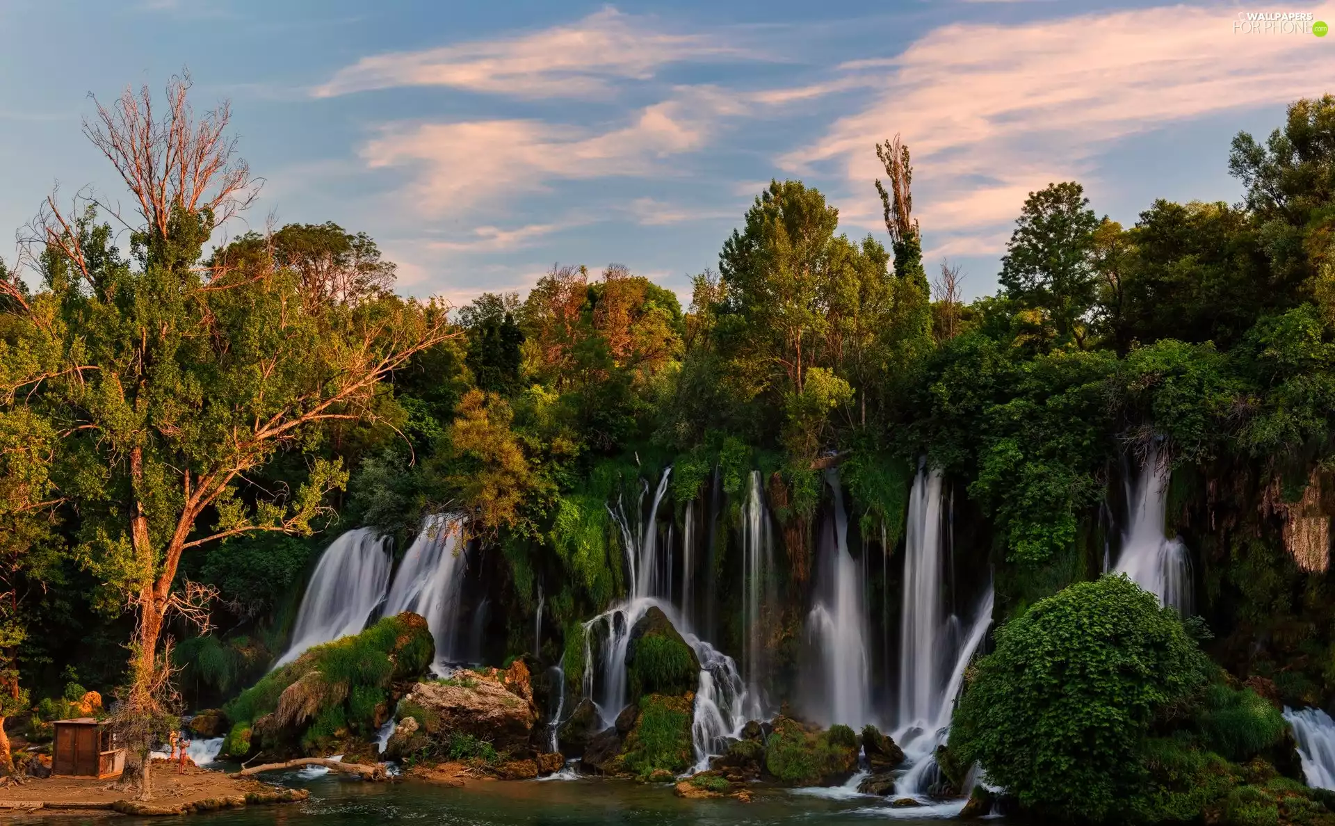 viewes, River, rocks, trees, Kravica Waterfalls, VEGETATION, Bosnia and Herzegovina