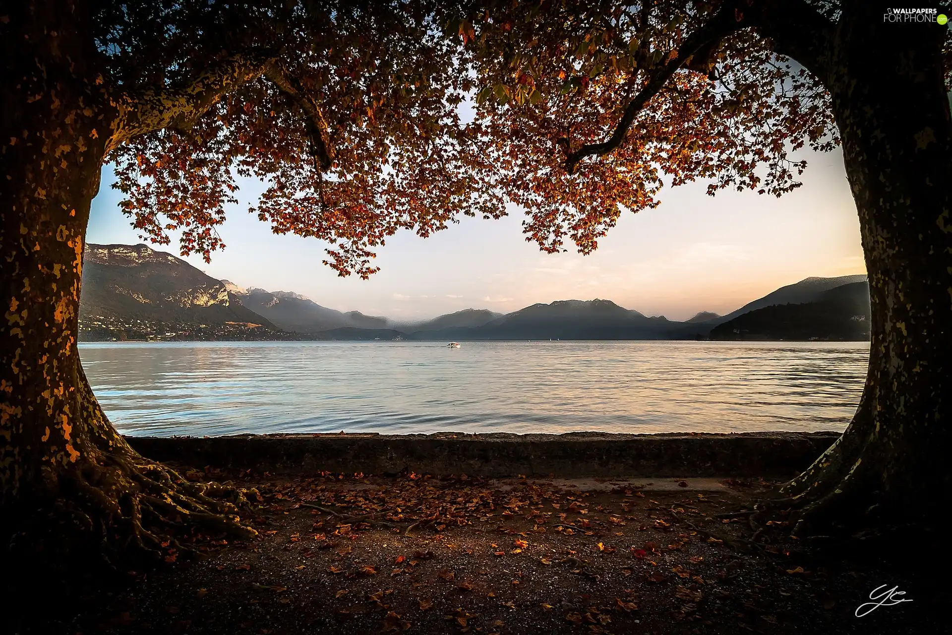 viewes, autumn, lake, trees, Mountains