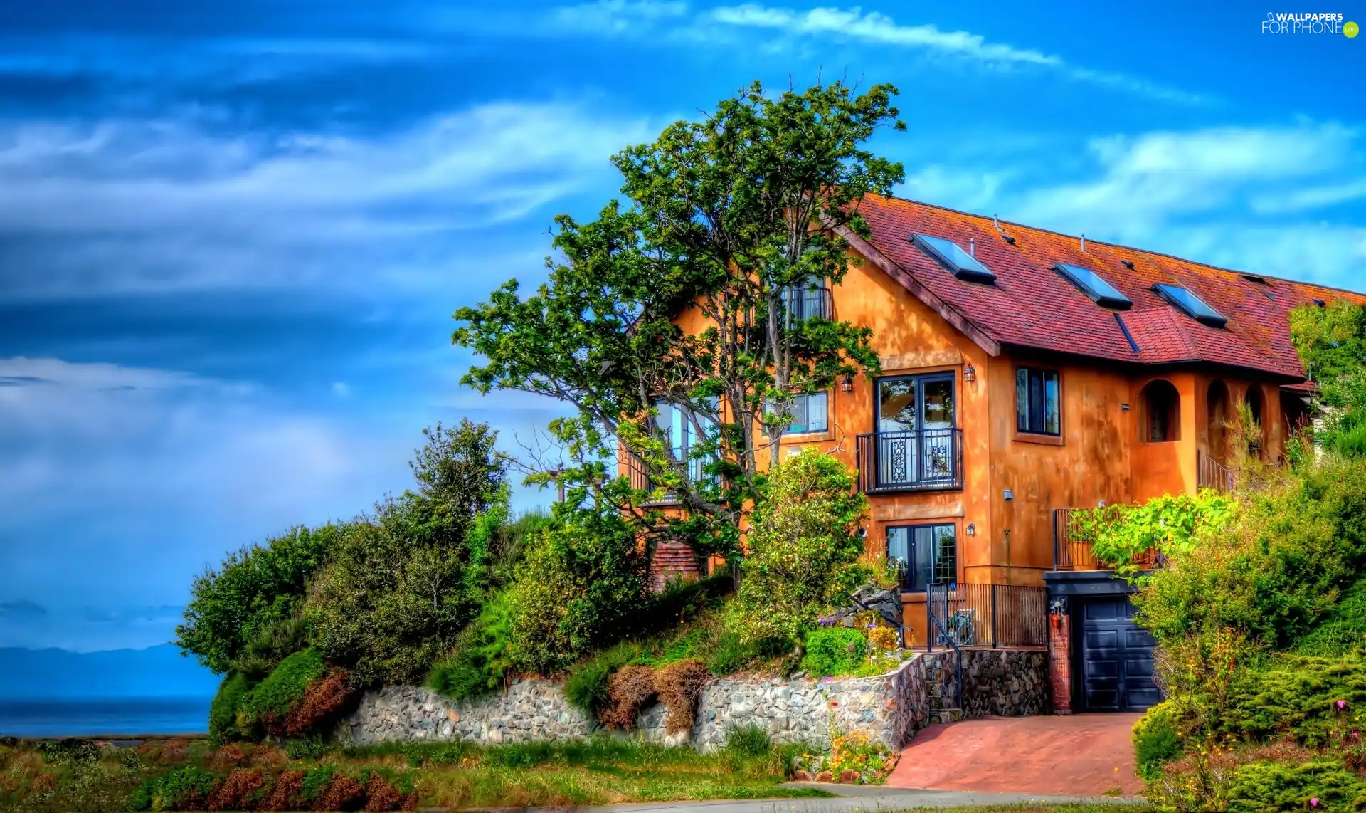 viewes, Bush, Garden, trees, house