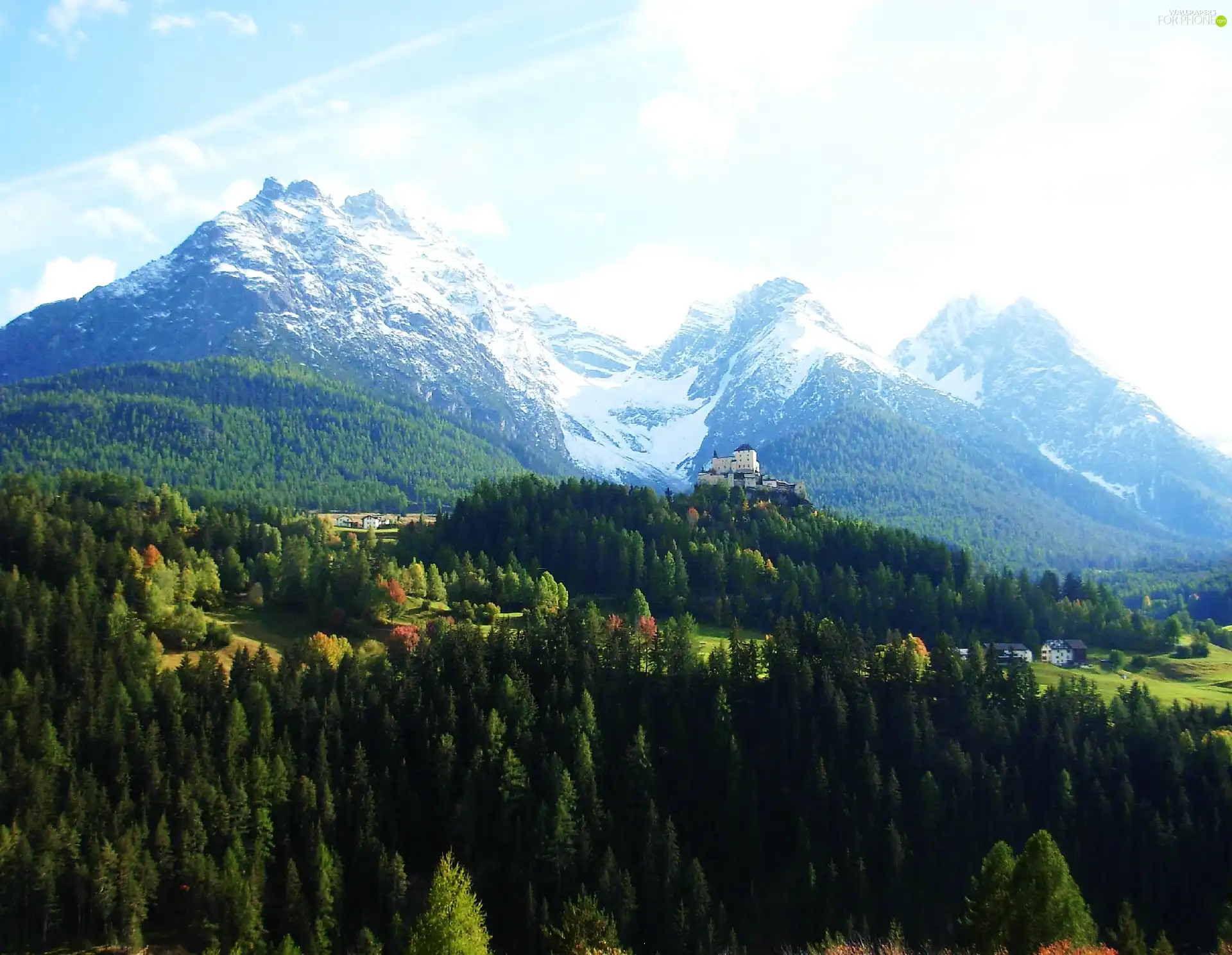 Castle, trees, viewes, Mountains