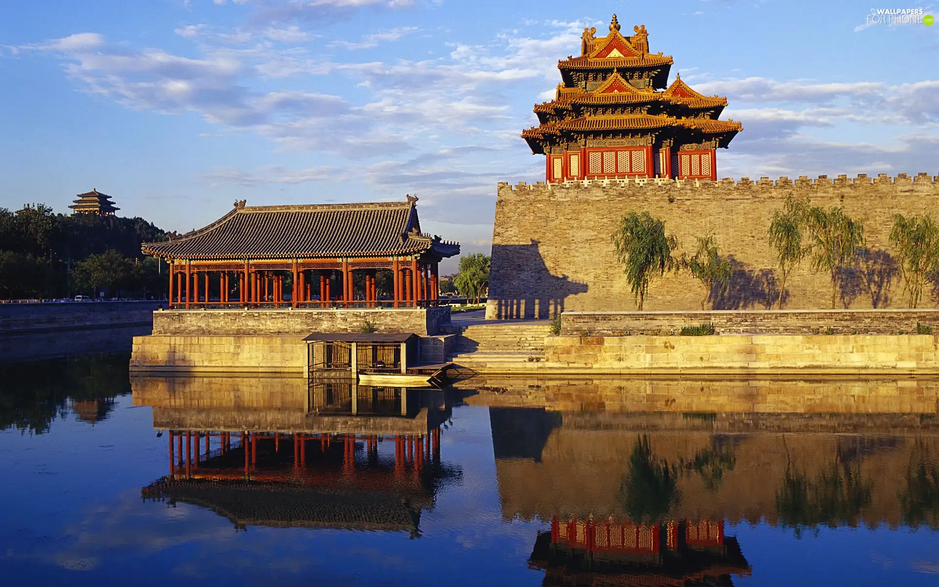 viewes, China, water, trees, structures