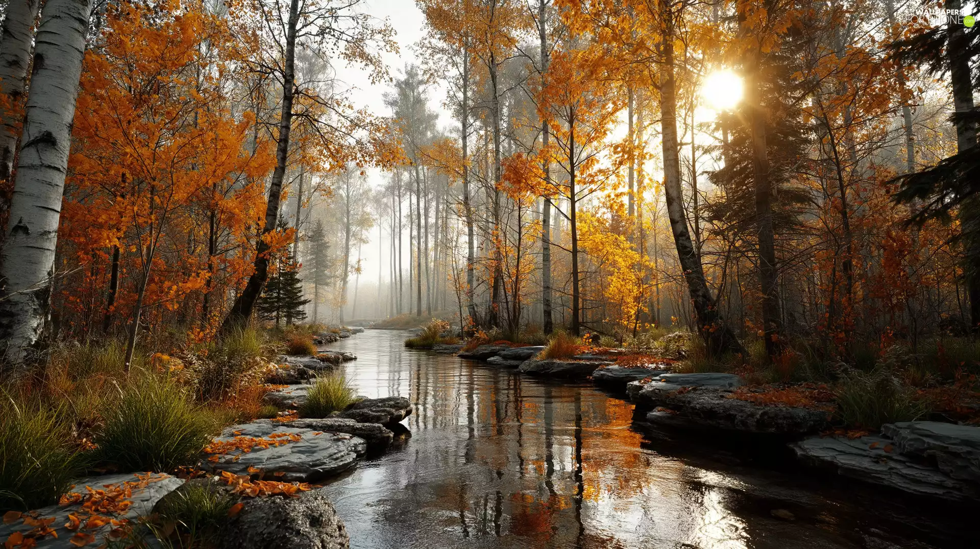 trees, viewes, forest, flux, autumn