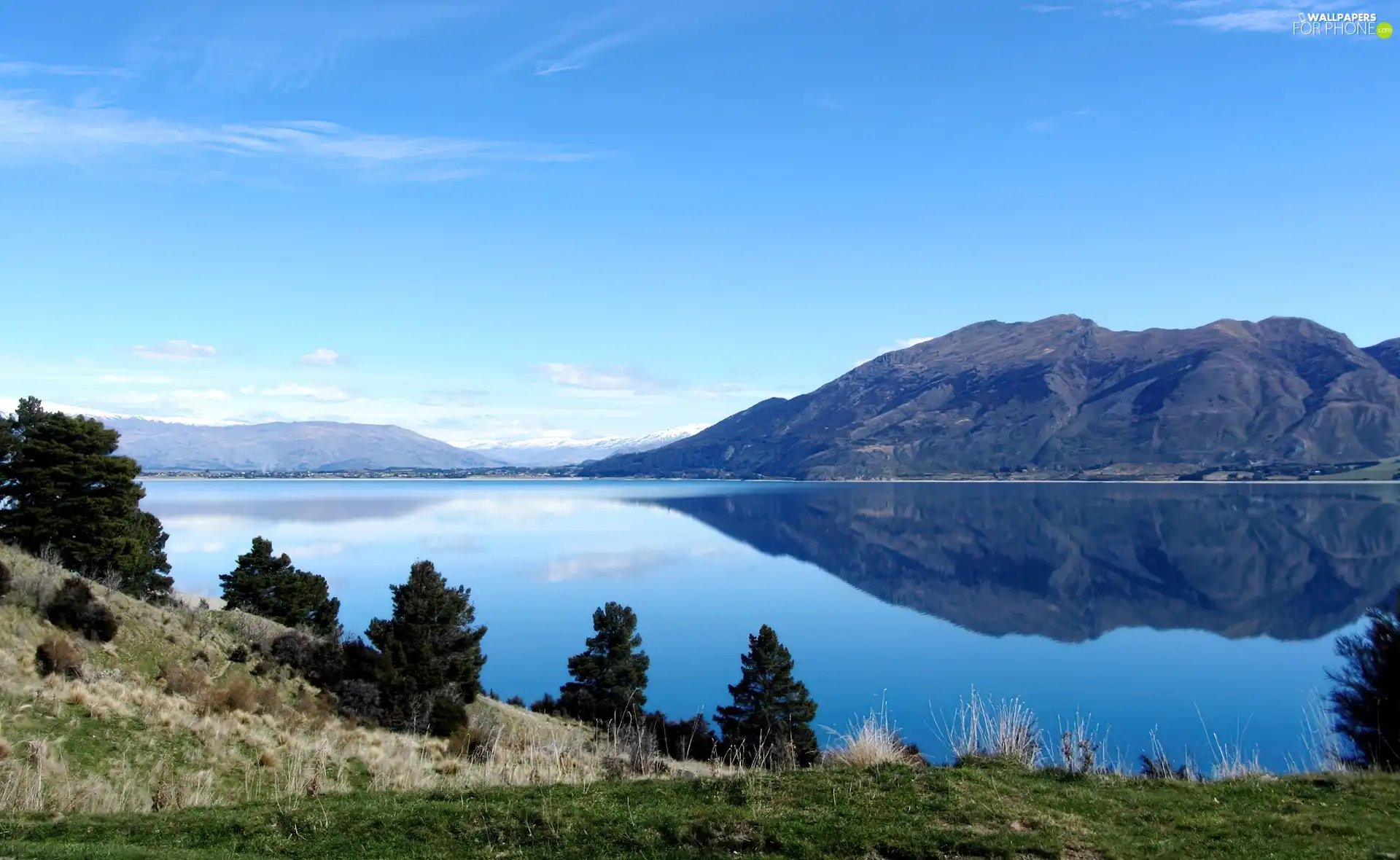 viewes, lake, hawea, New Zeland, Mountains, trees