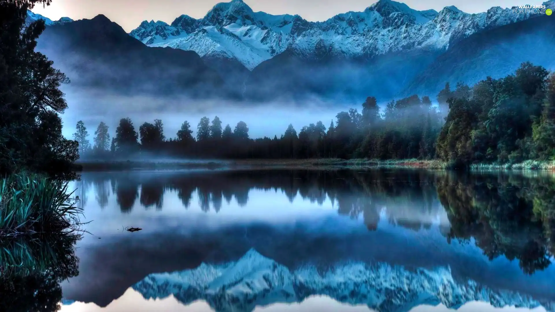 viewes, reflection, lake, trees, Mountains