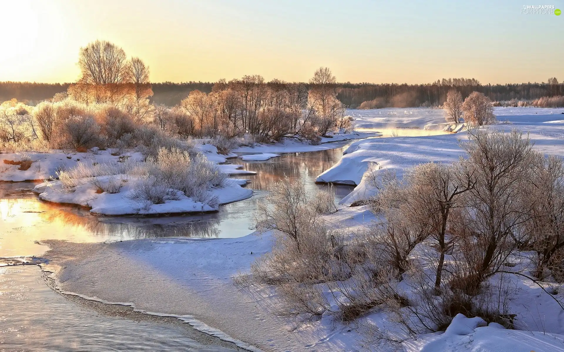 River, trees, viewes, snow