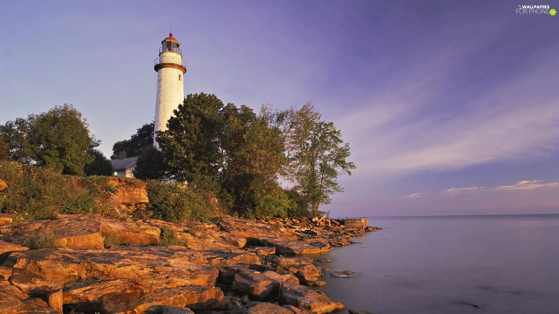 sea, trees, viewes, Lighthouses