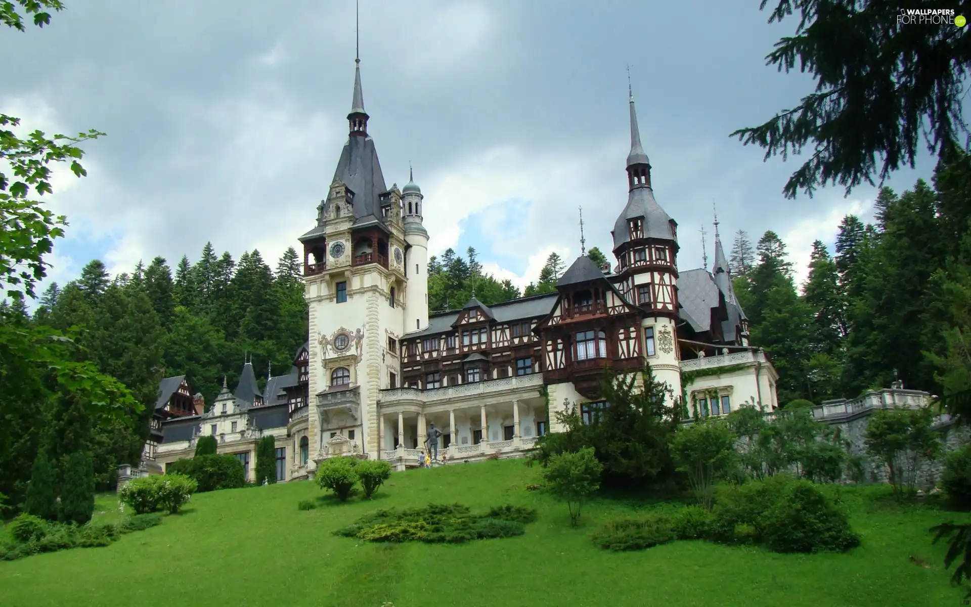 viewes, Sky, Lawn, trees, Castle