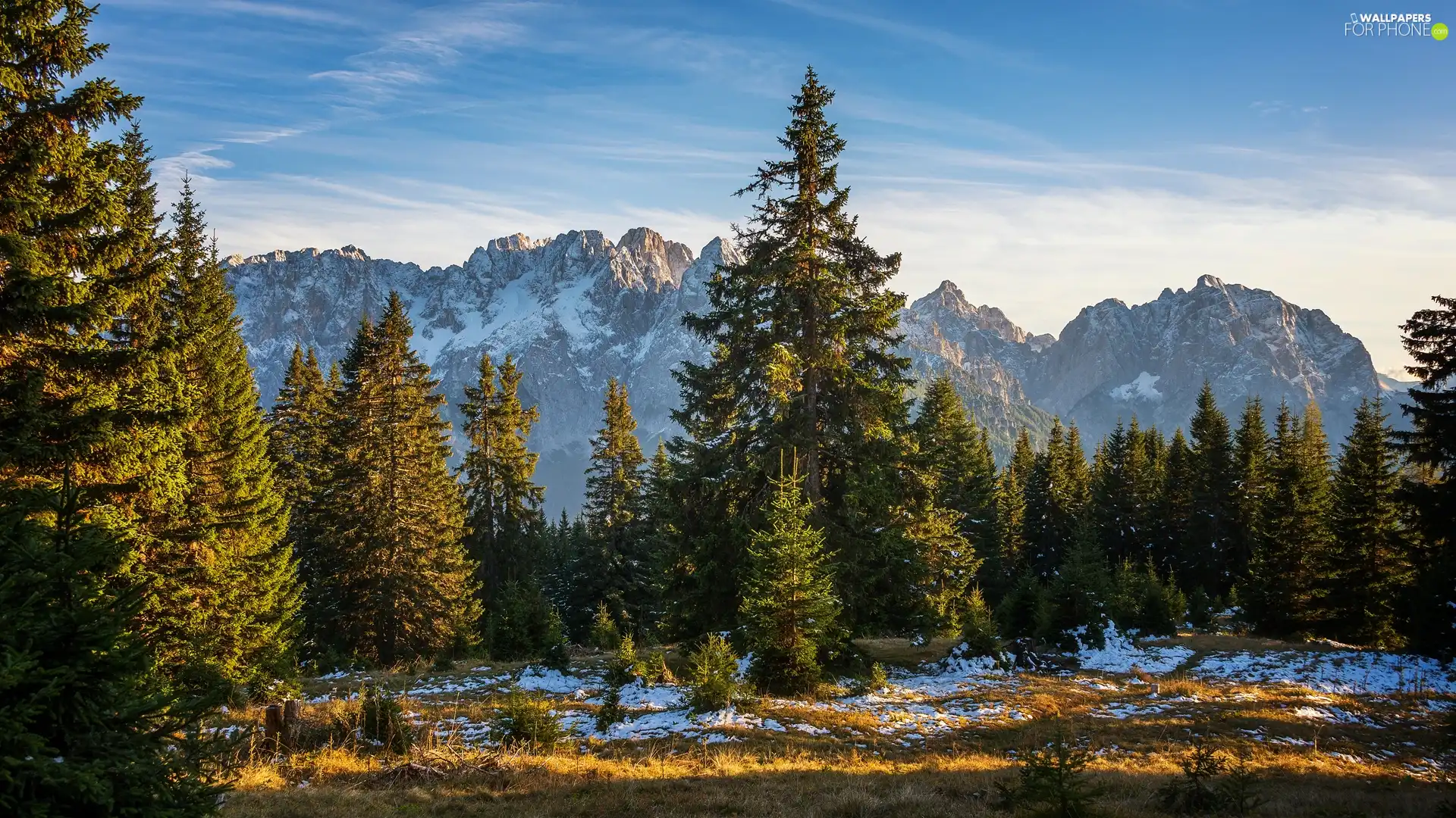 Snowy, Mountains, trees, viewes, peaks, Julian Alps