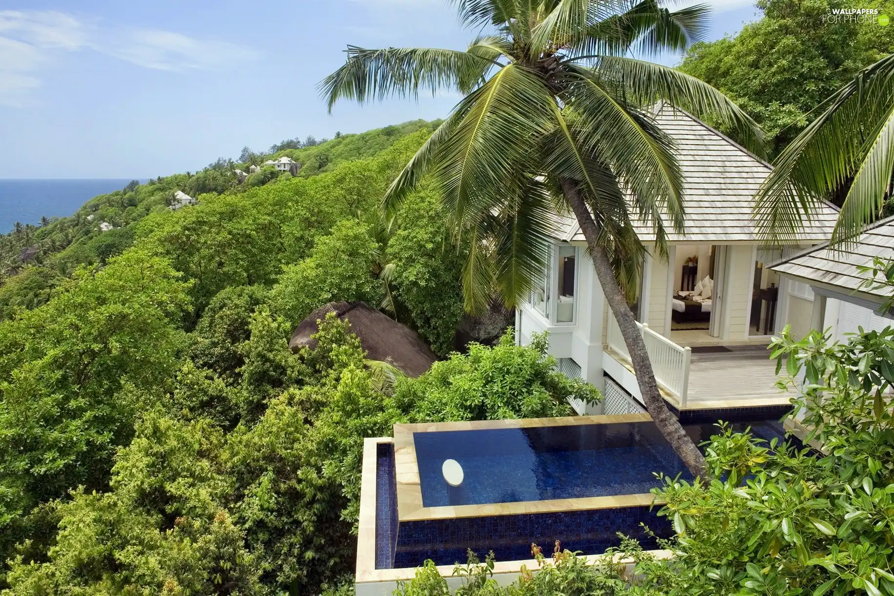 Island, Seychelles, villa, Pool, house, Ocean