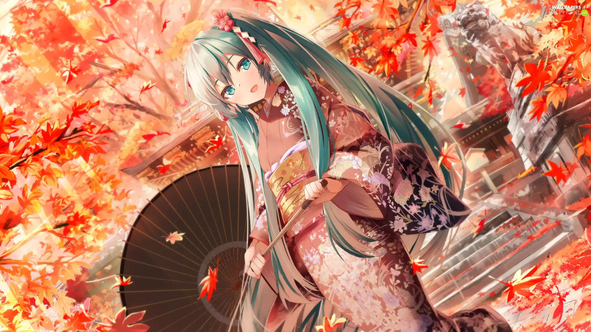 umbrella, Manga Anime, Vocaloid, kimono, Hatsune Miku