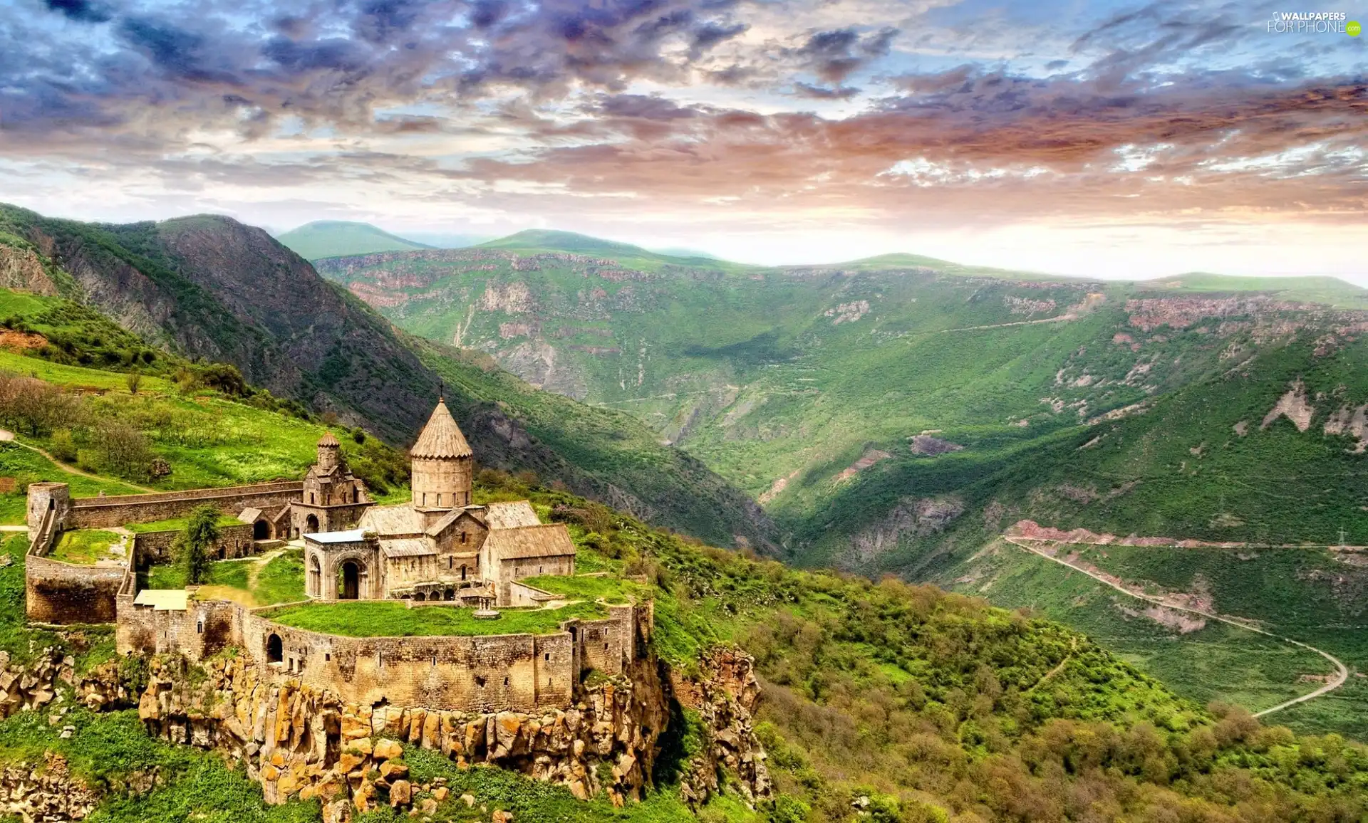 Mountains, Castle, wall, Sky