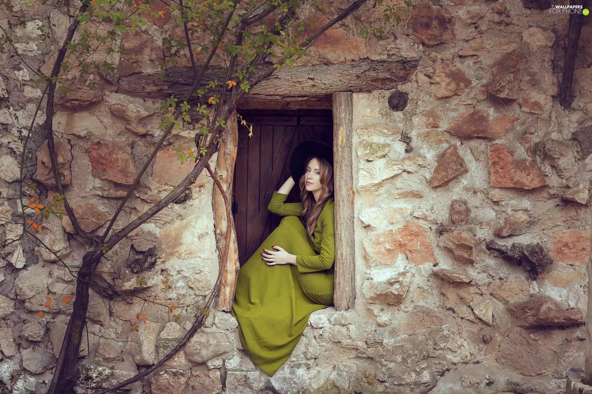 wall, Women, Window