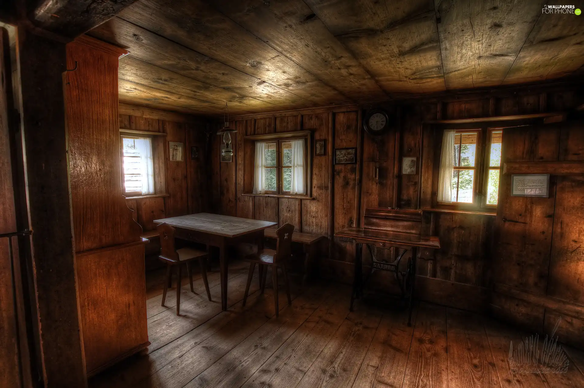 Windows, Table, wood, Stool, Room, Sewing Machine, walls