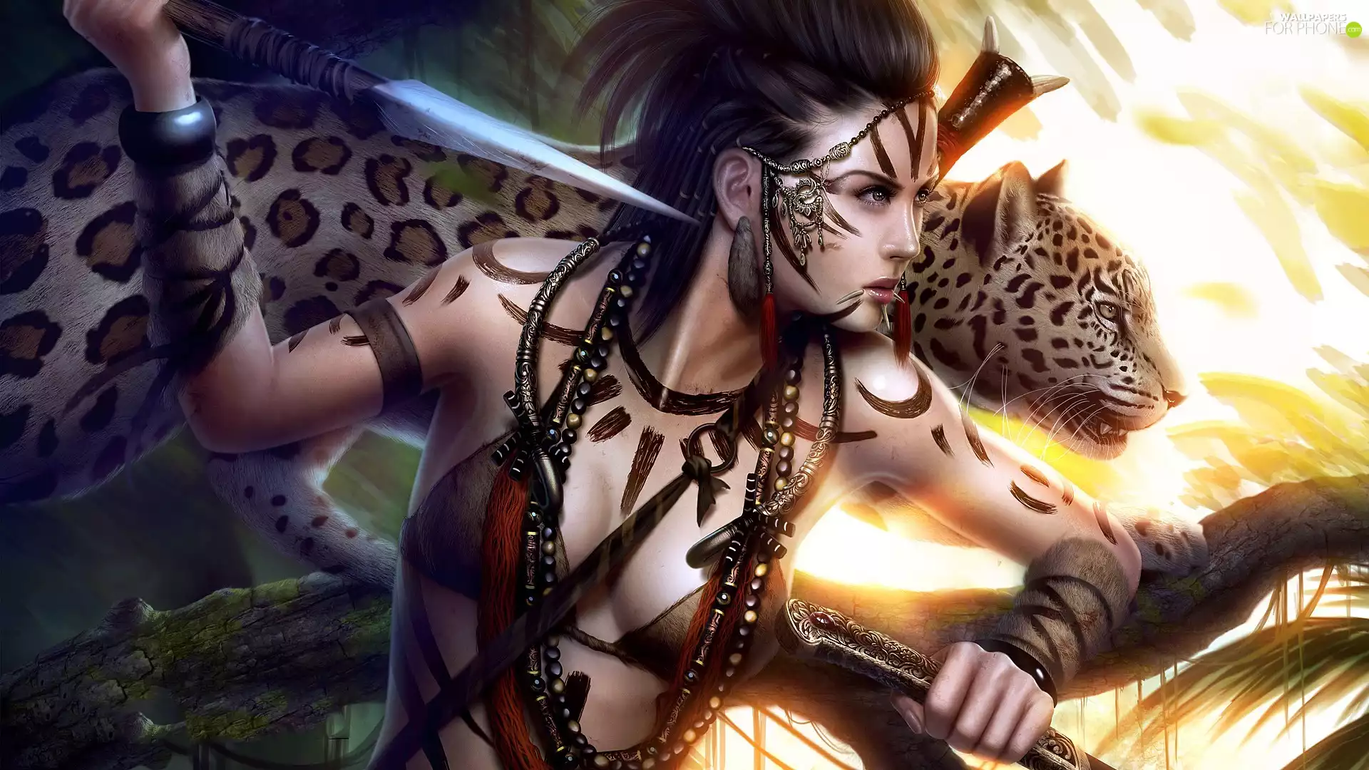 Women, Leopards, spear, warrior