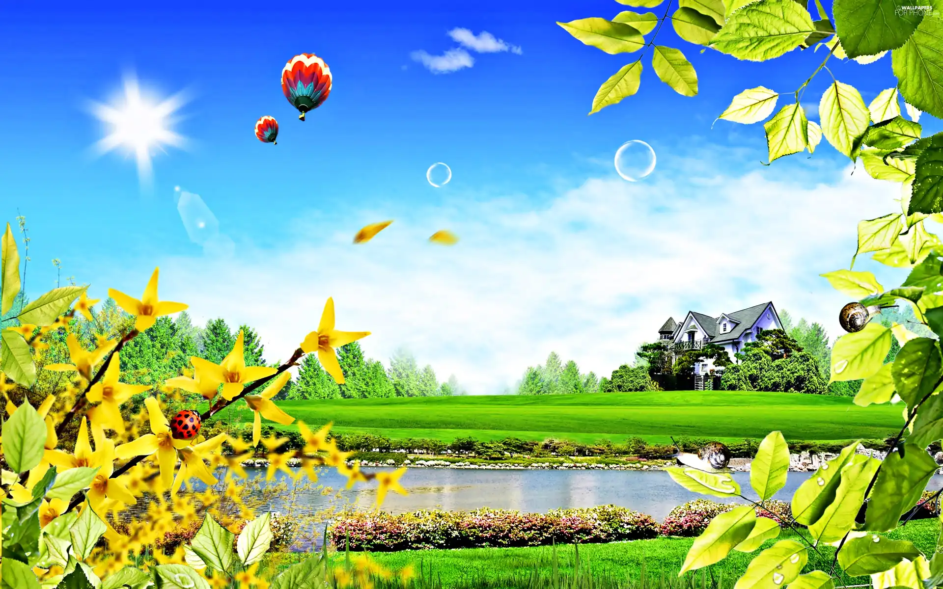 water, Balloons, green, eye, Spring