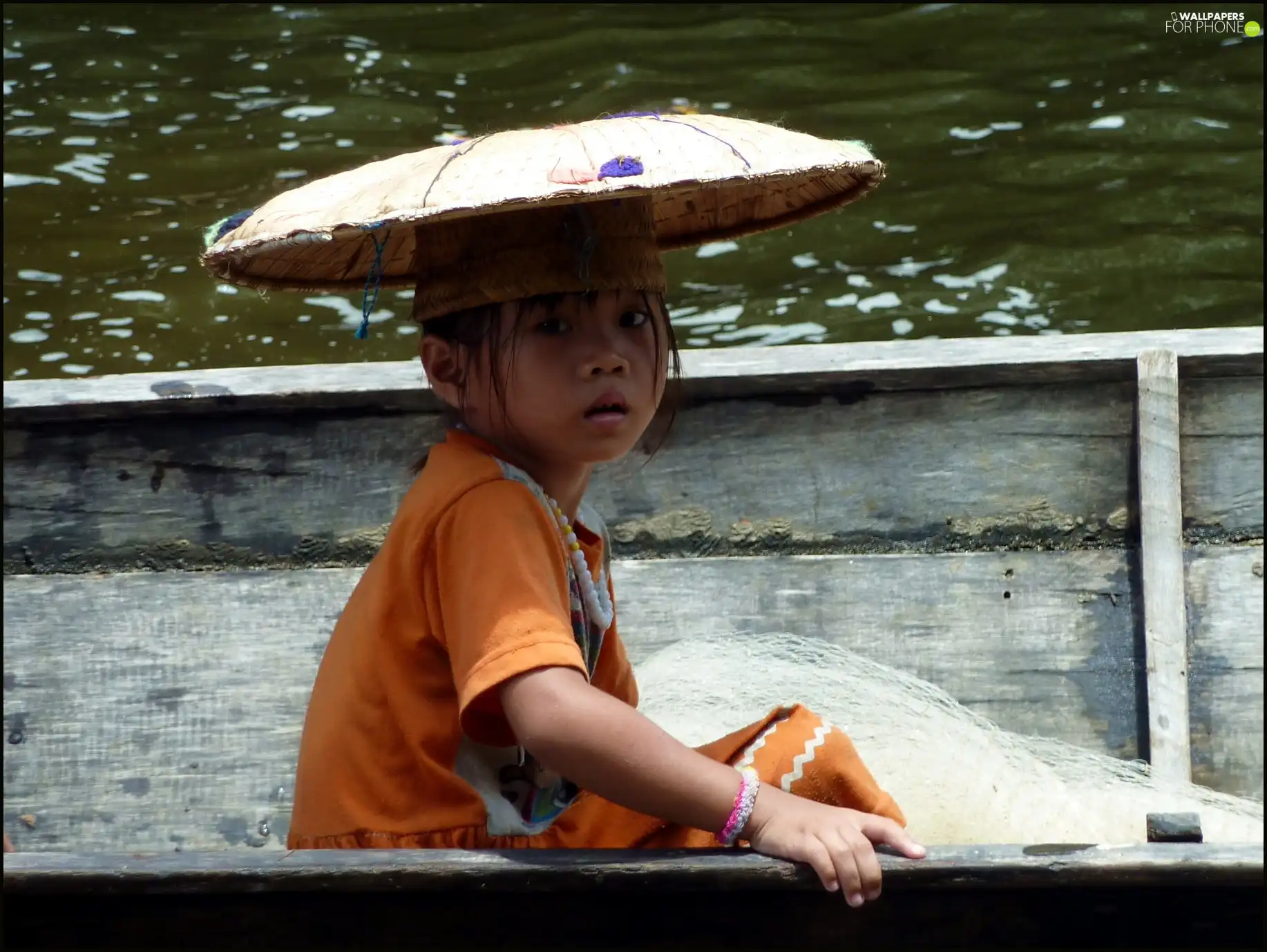 girl, Boat, water, Hat