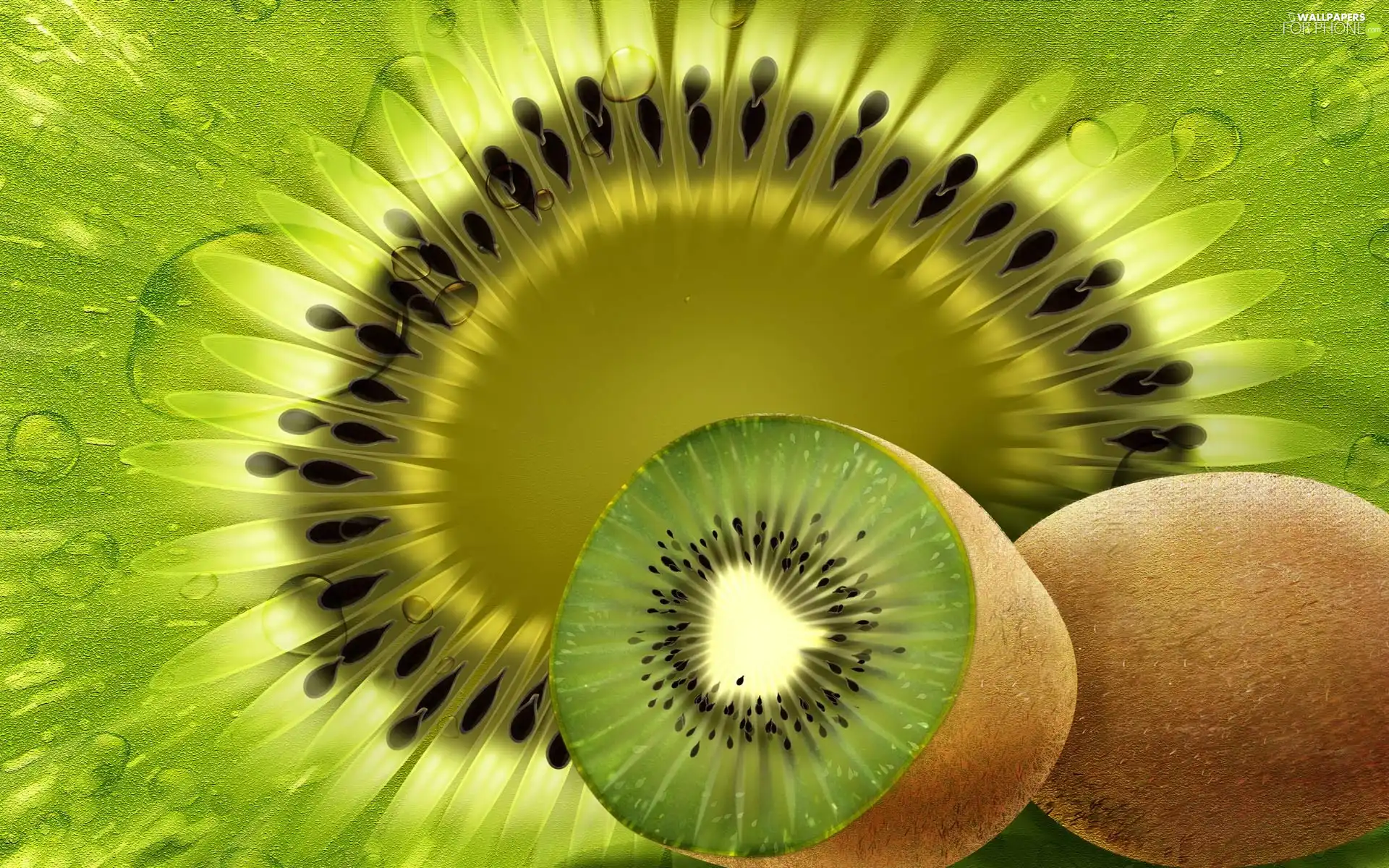 kiwi, drops, water, section