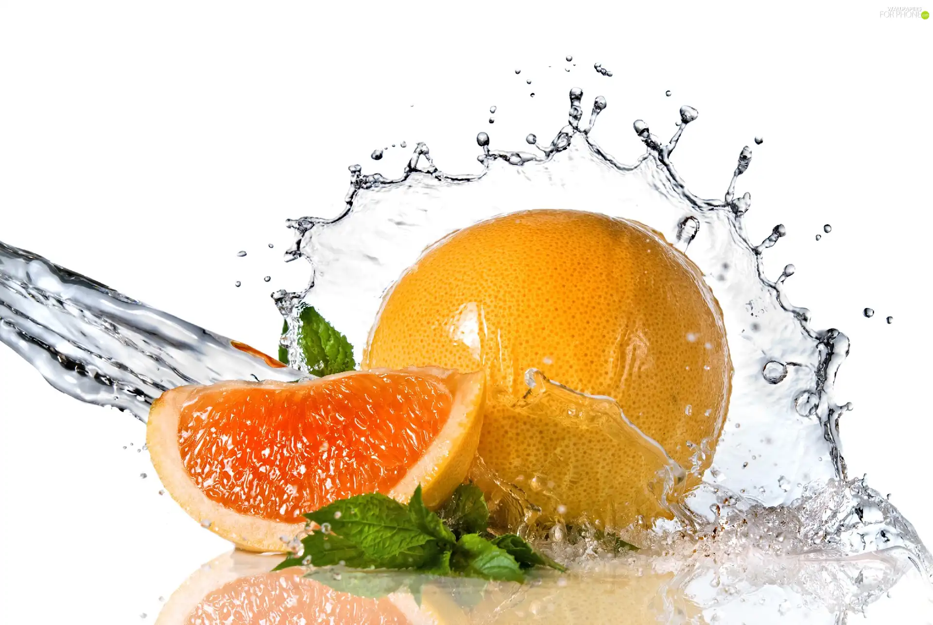 water, orange, mint