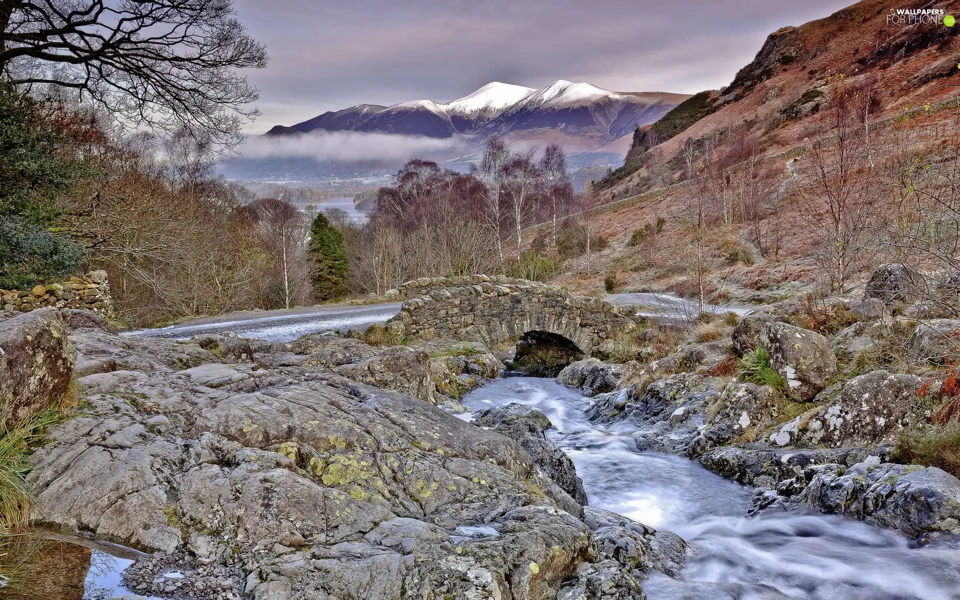 Mountains, Cascades, water, rocks