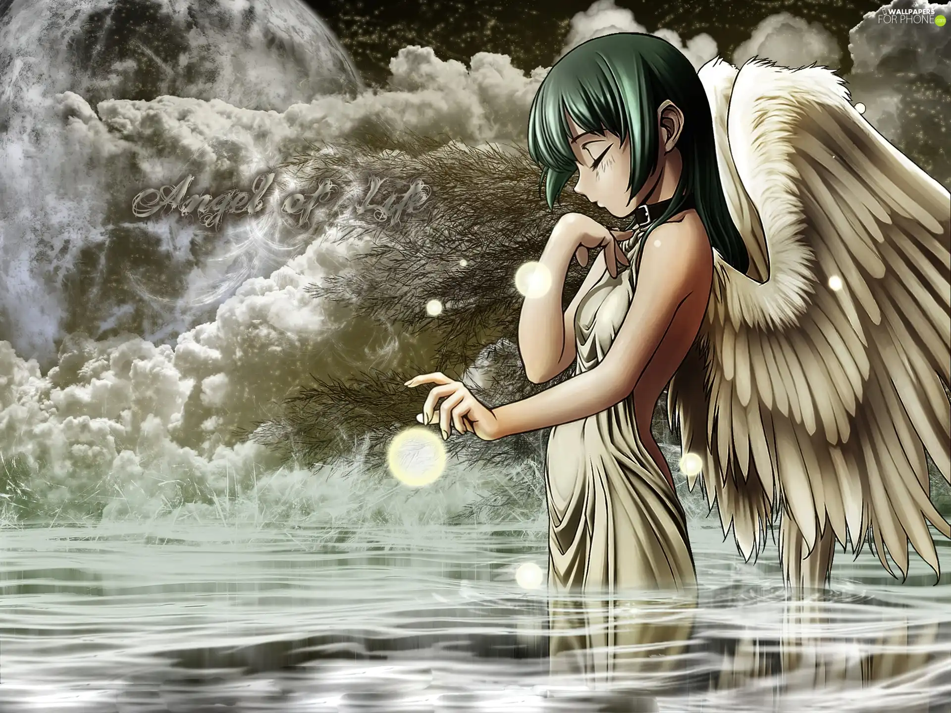 water, Orb, wings, Angel, girl