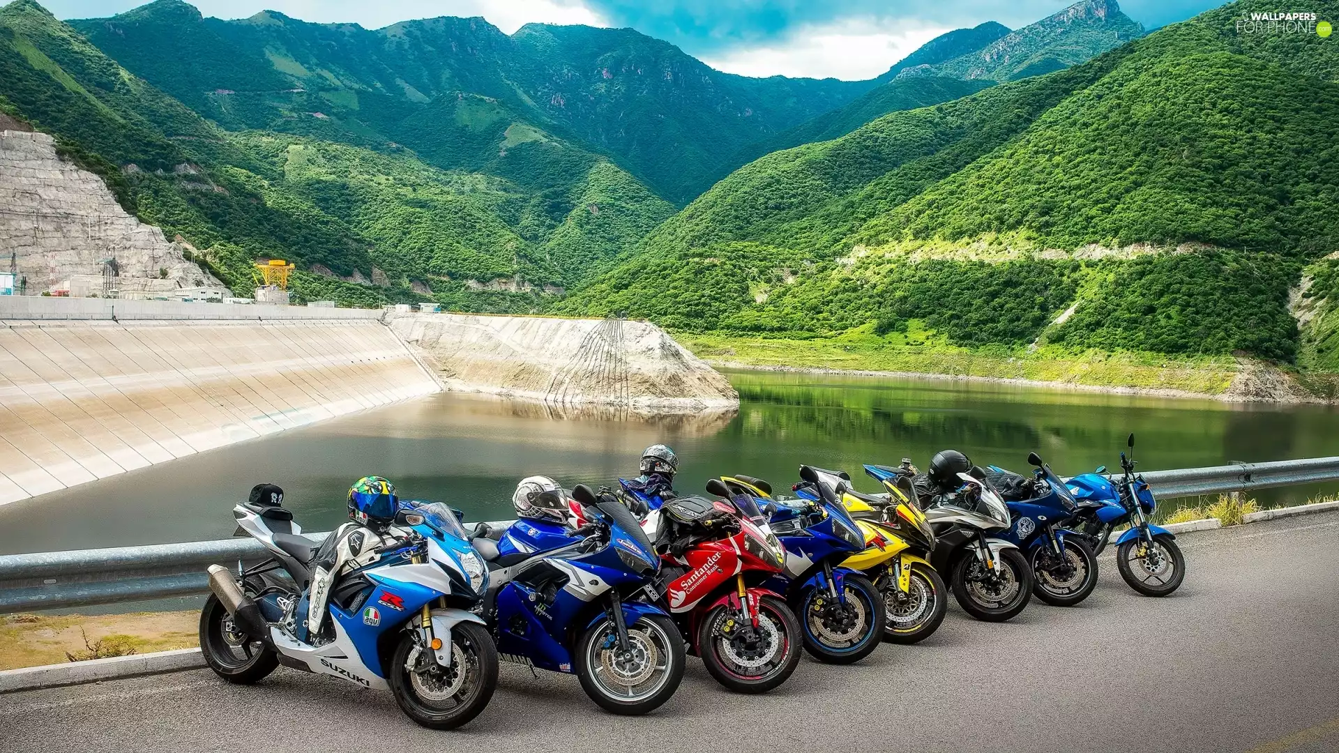 Mountains, Water Reservoir, Motorcycles, Way