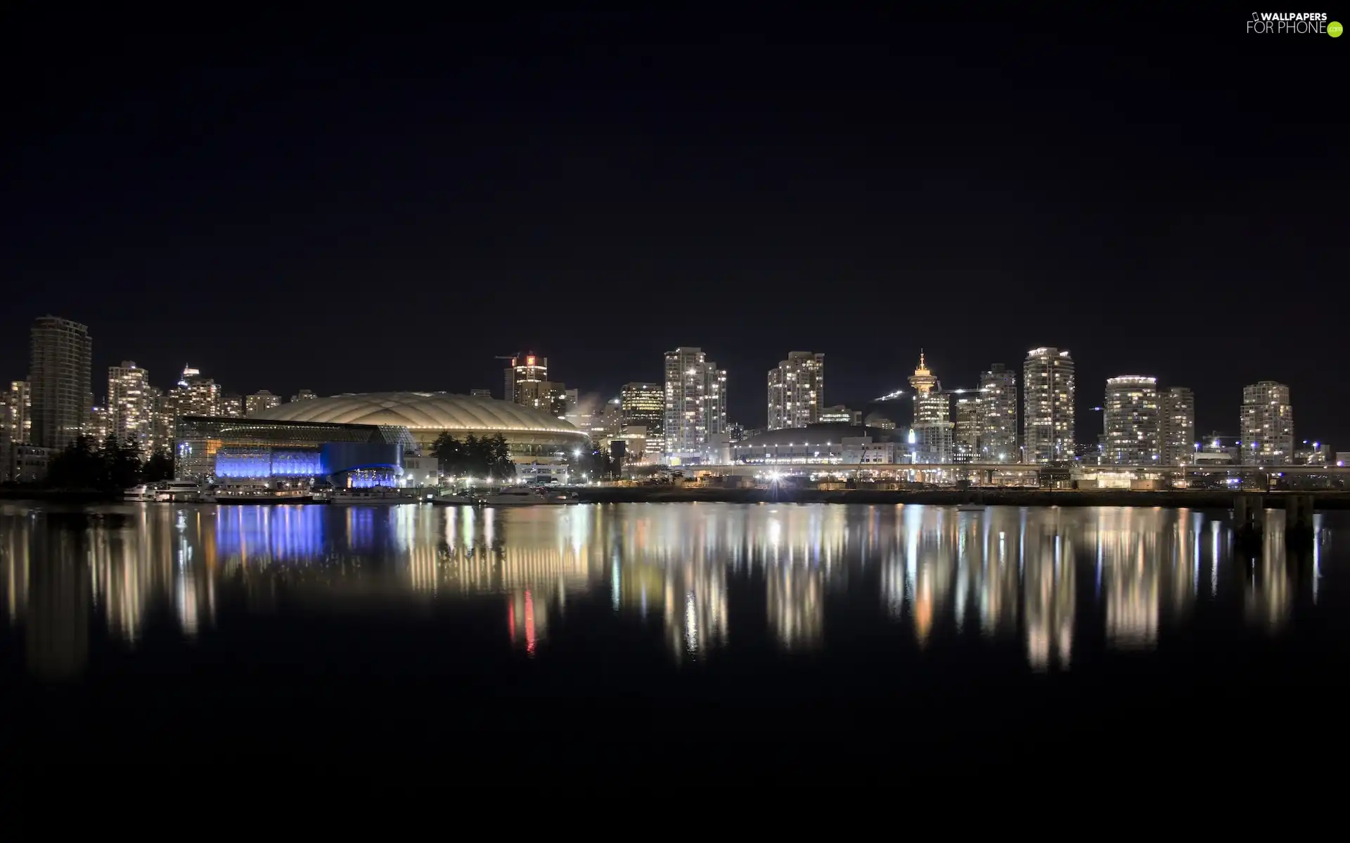 Town, light, water, Night