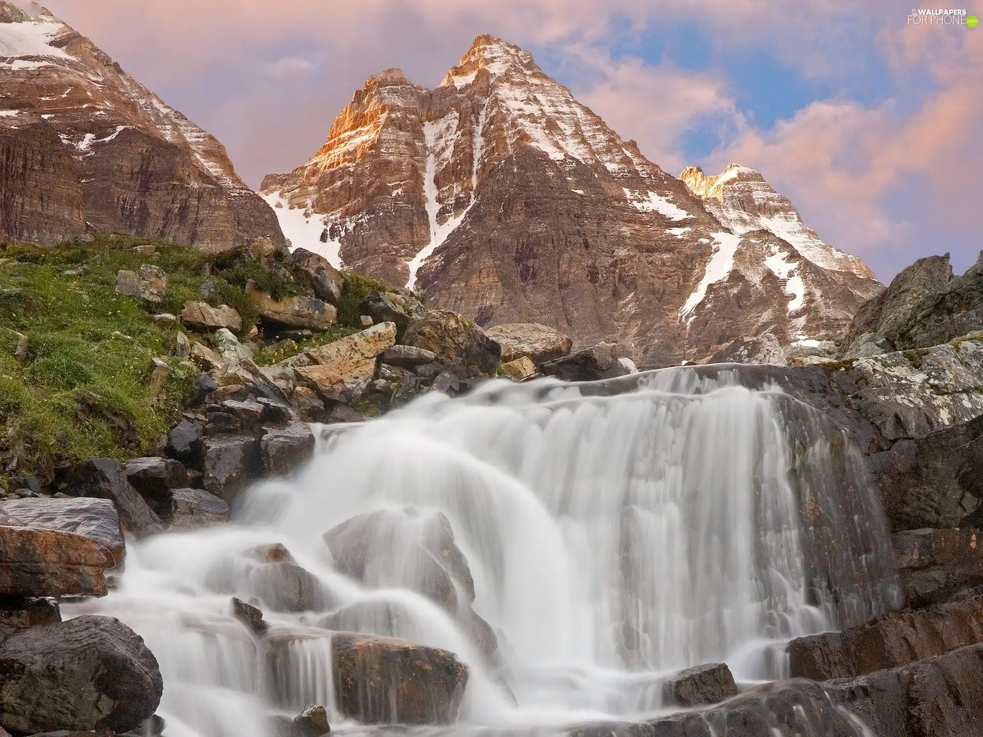 Mountains, waterfall