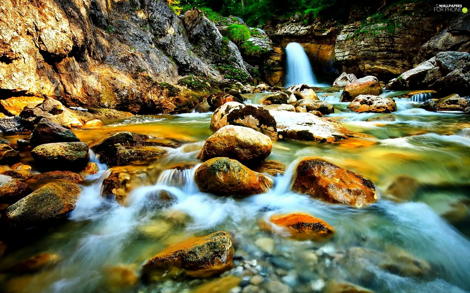 rocks, boulders, waterfall, River