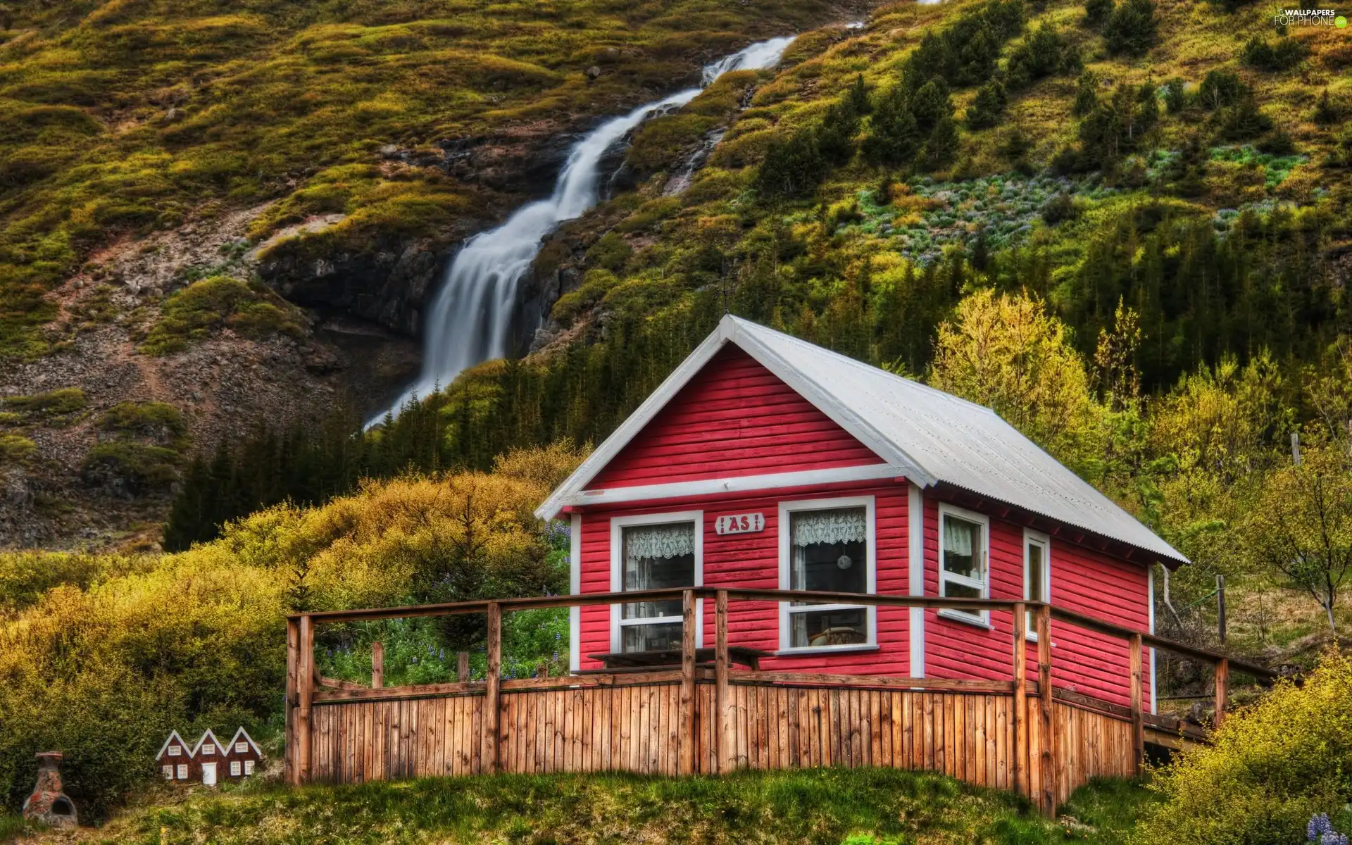 small, forest, waterfall, Home