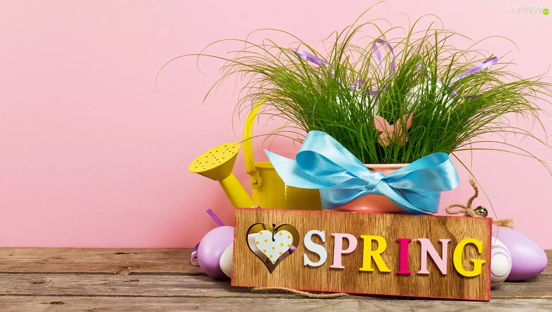 text, composition, bucket, eggs, grass, Spring, watering can, Easter, Spring, plate