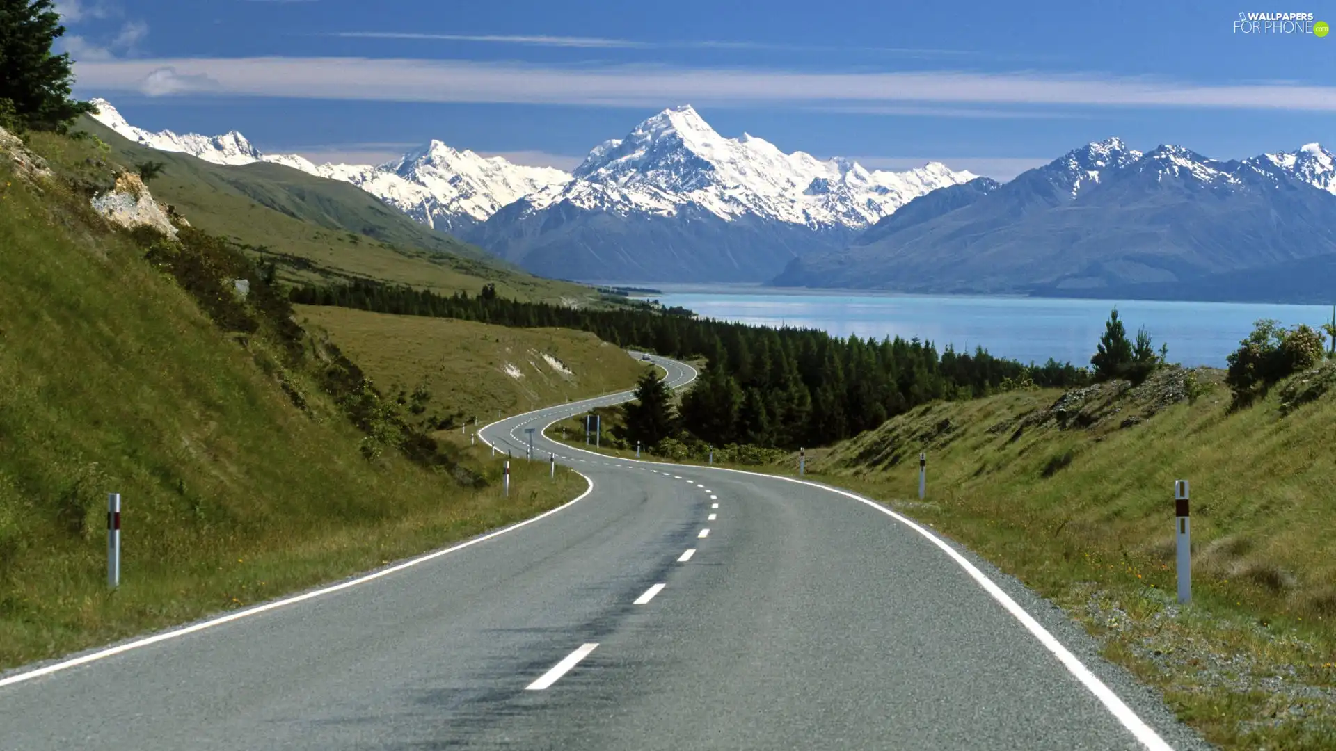 Way, winter, Mountains, River, Snowy