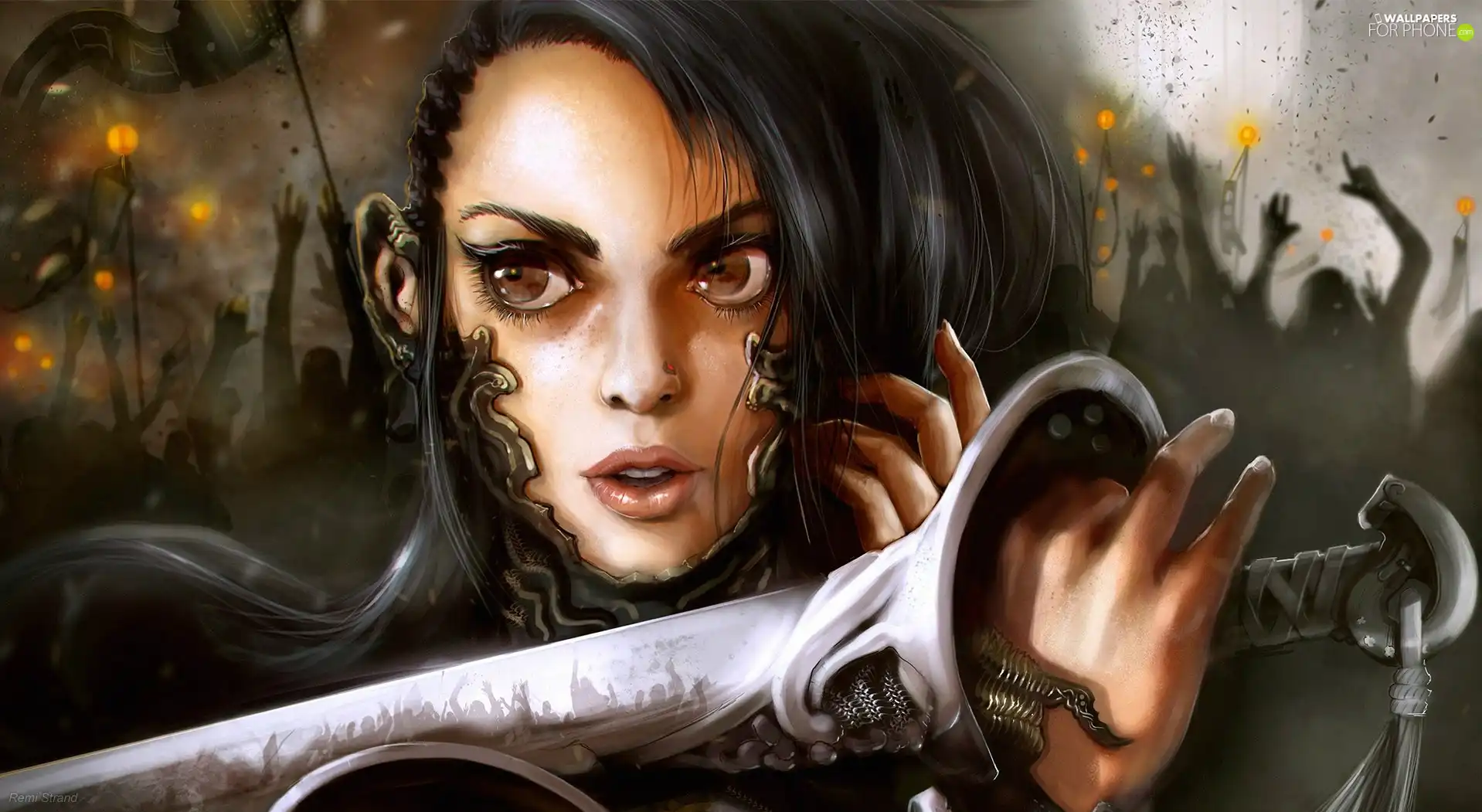 Weapons, Armor, Brown, Eyes, girl