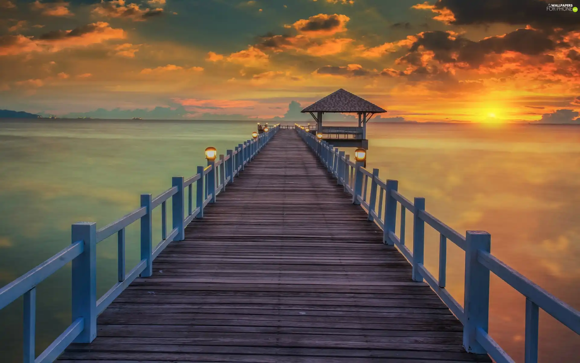 west, sun, sea, clouds, Platform