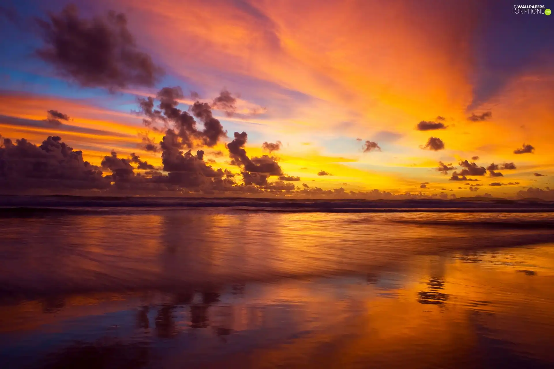 west, sun, coast, clouds, sea