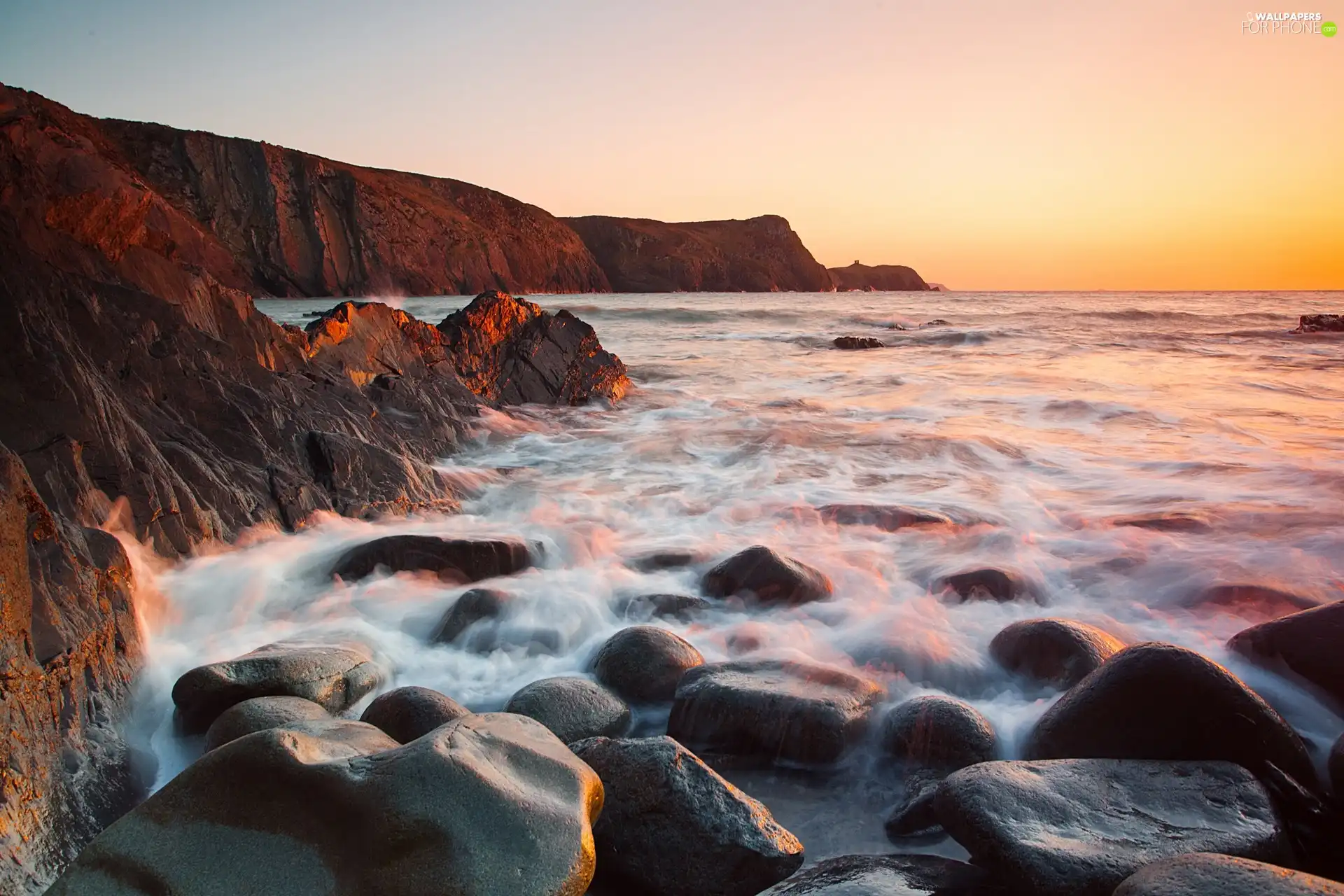 west, sun, cliff, Stones, sea