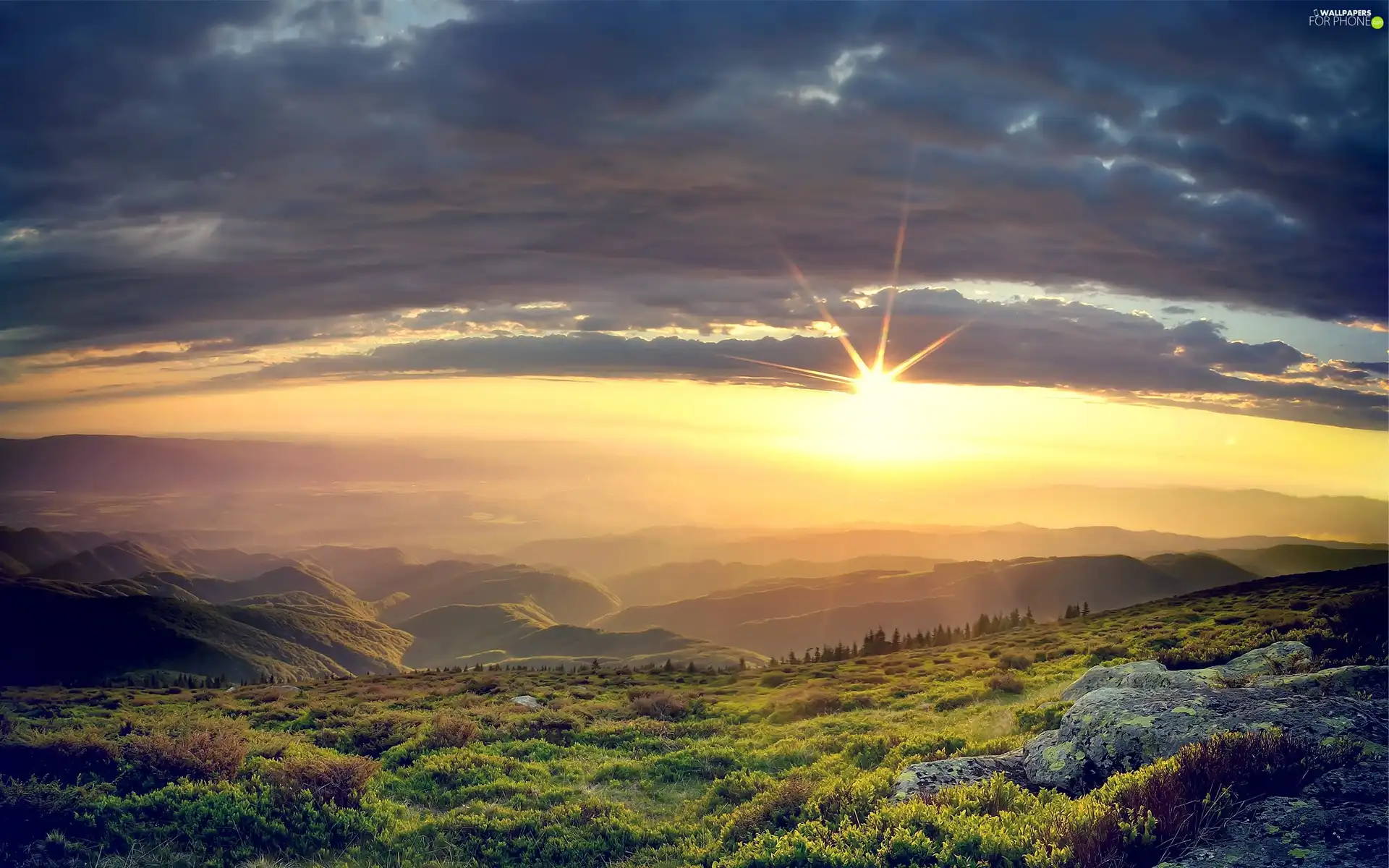 Clouds, Mountains, west, sun, Sky, Valley