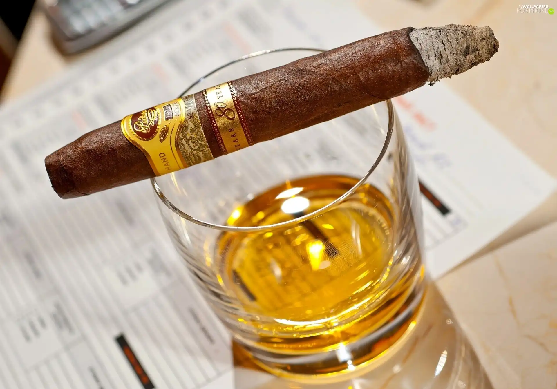 cigar, A glass, Whisky