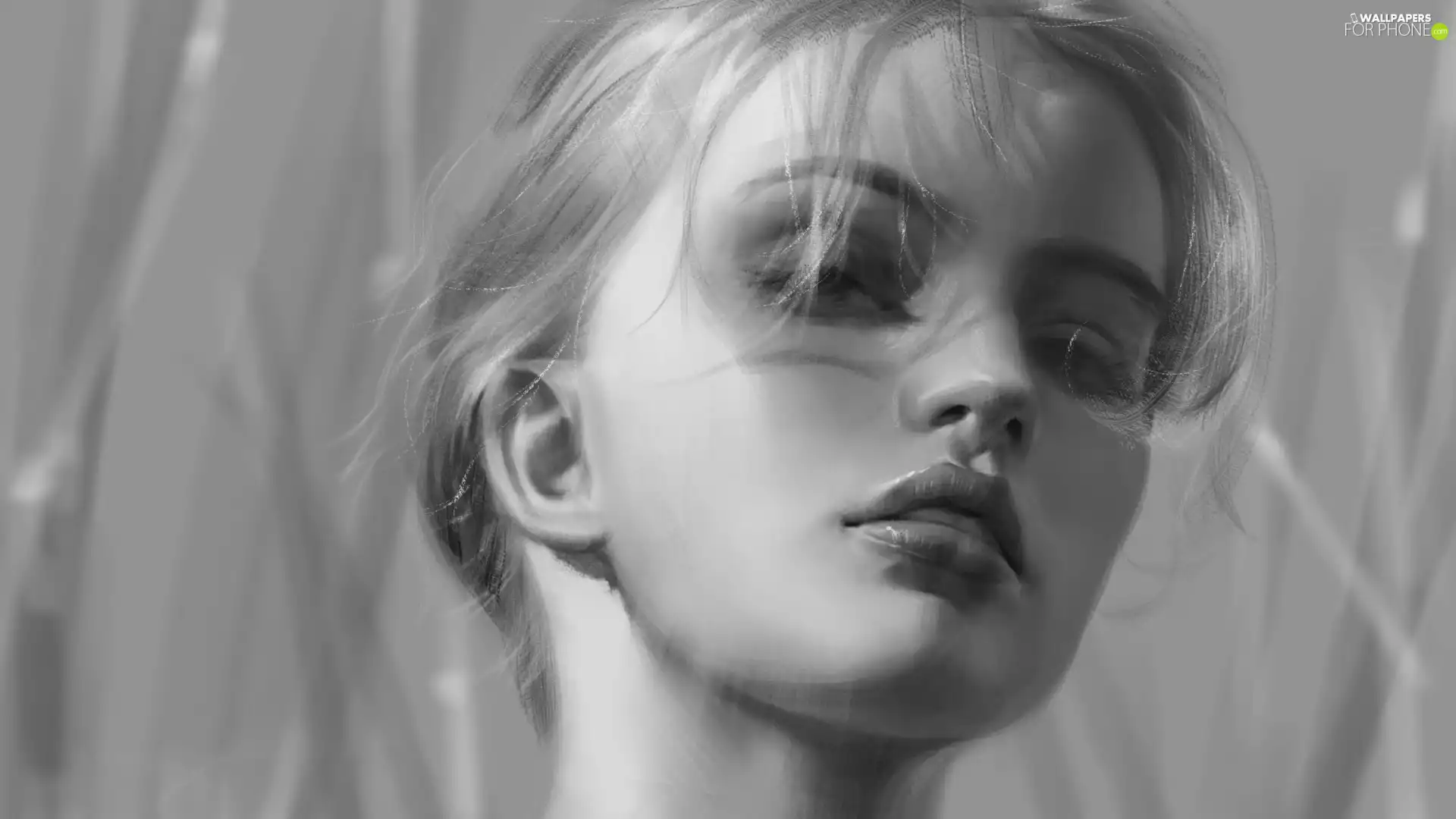 Women, Black and white, Paintography, Blonde