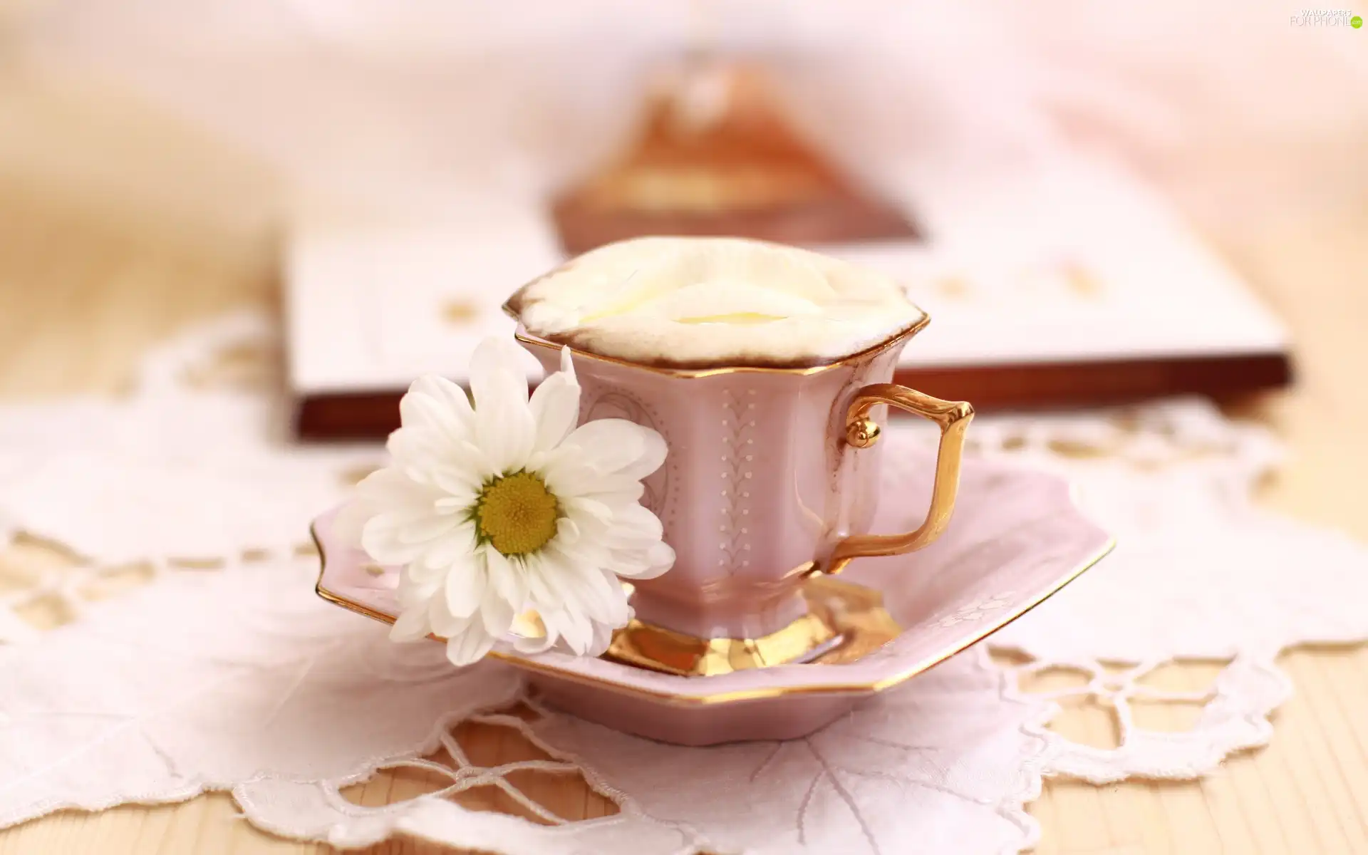 White, Daisy, plate, coffee, cup