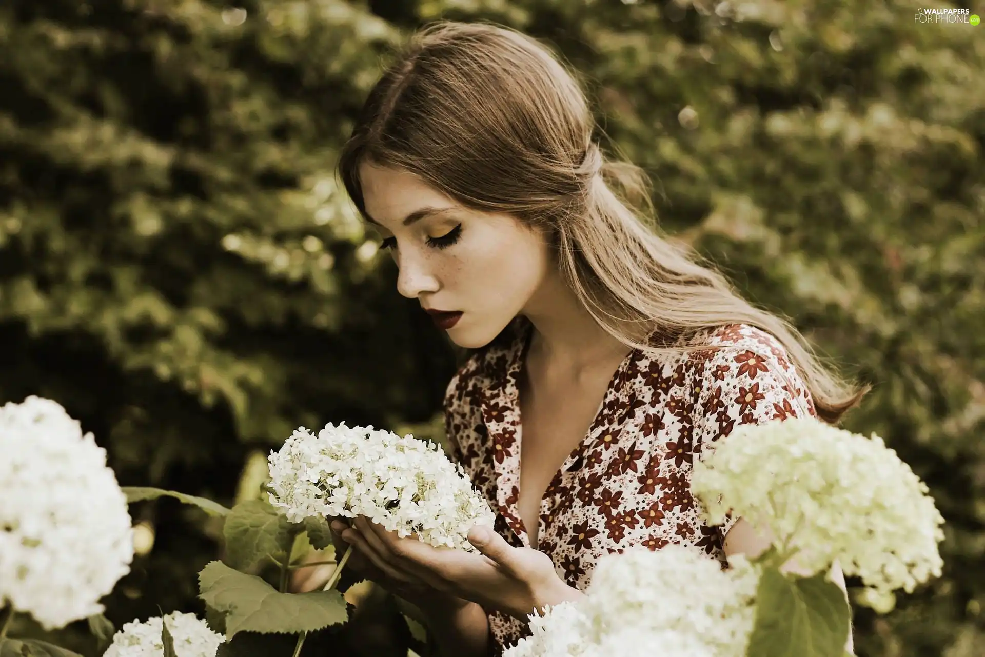 White, Flowers, Blonde, make-up, Women