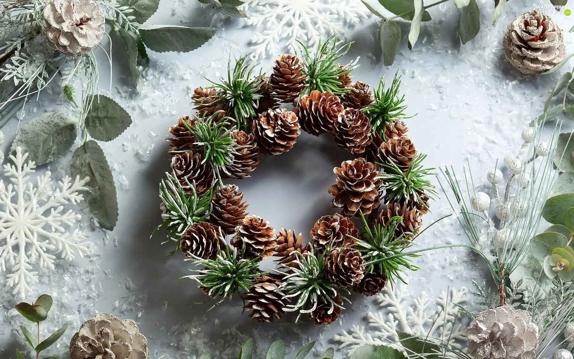 wreath, headdress, Snow White, Leaf, cones, festive