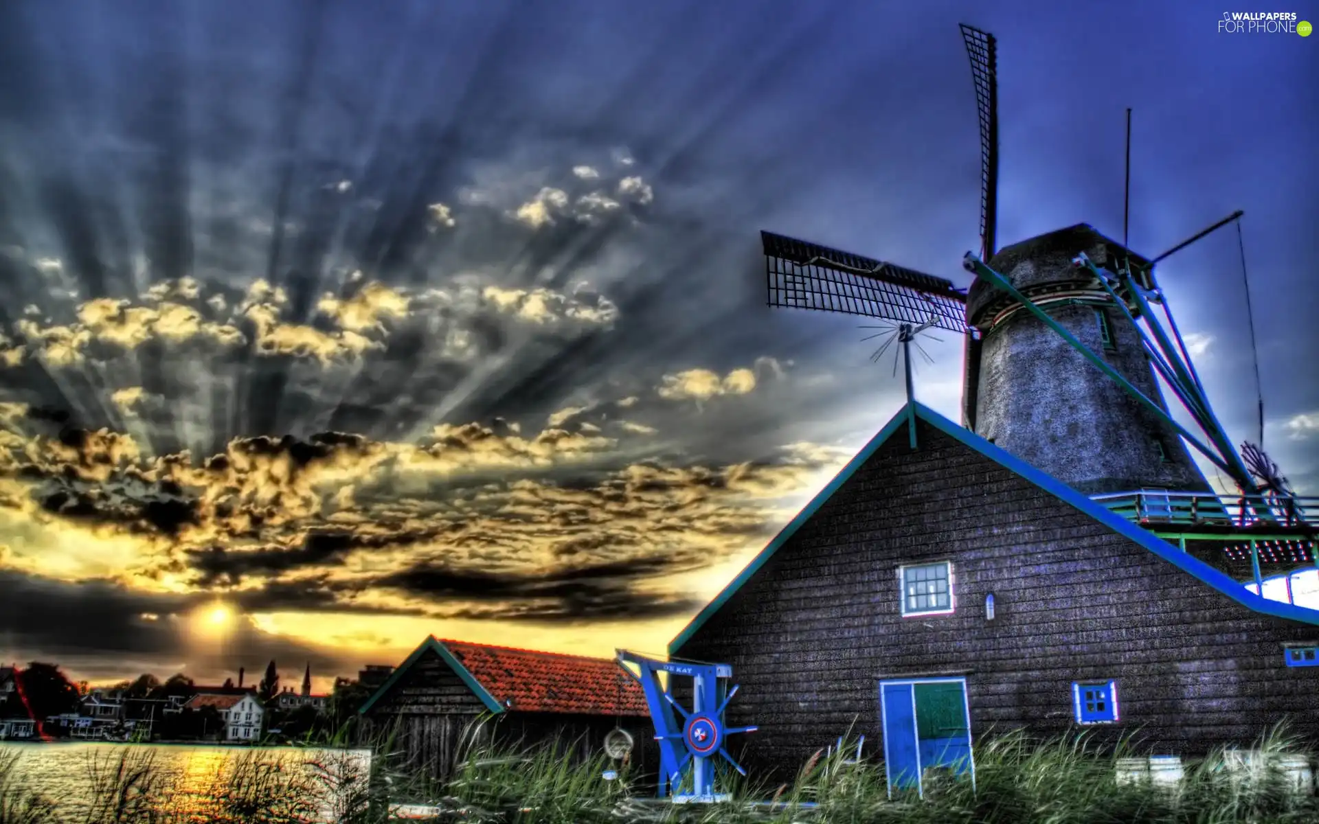 Windmill, west, sun