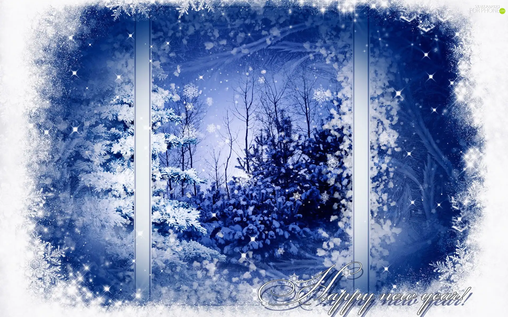 Window, winter, trees, viewes, graphics
